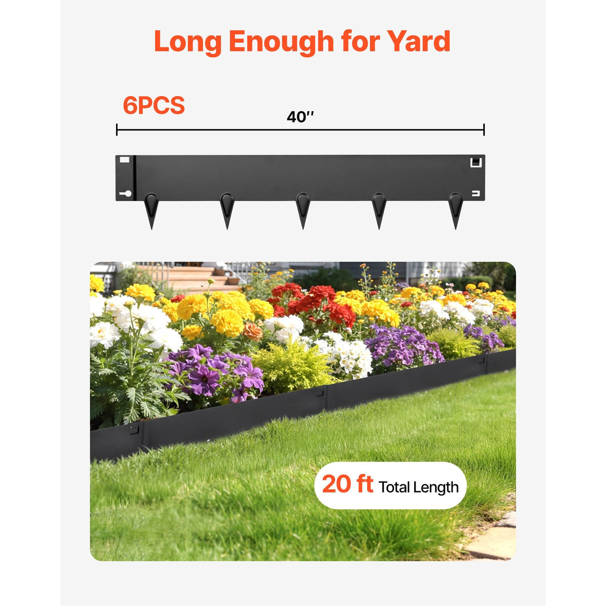 Galvanized Steel Landscape Edging, 6-Pack 40 x 8.15 Inch Metal Edging for Landscaping with Gloves, Easy-to-Install, Heavy Duty Metal Garden Edge Border for Flower Bed, Yard Pathway