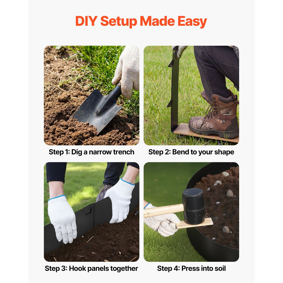Galvanized Steel Landscape Edging, 6-Pack 40 x 8.15 Inch Metal Edging for Landscaping with Gloves, Easy-to-Install, Heavy Duty Metal Garden Edge Border for Flower Bed, Yard Pathway
