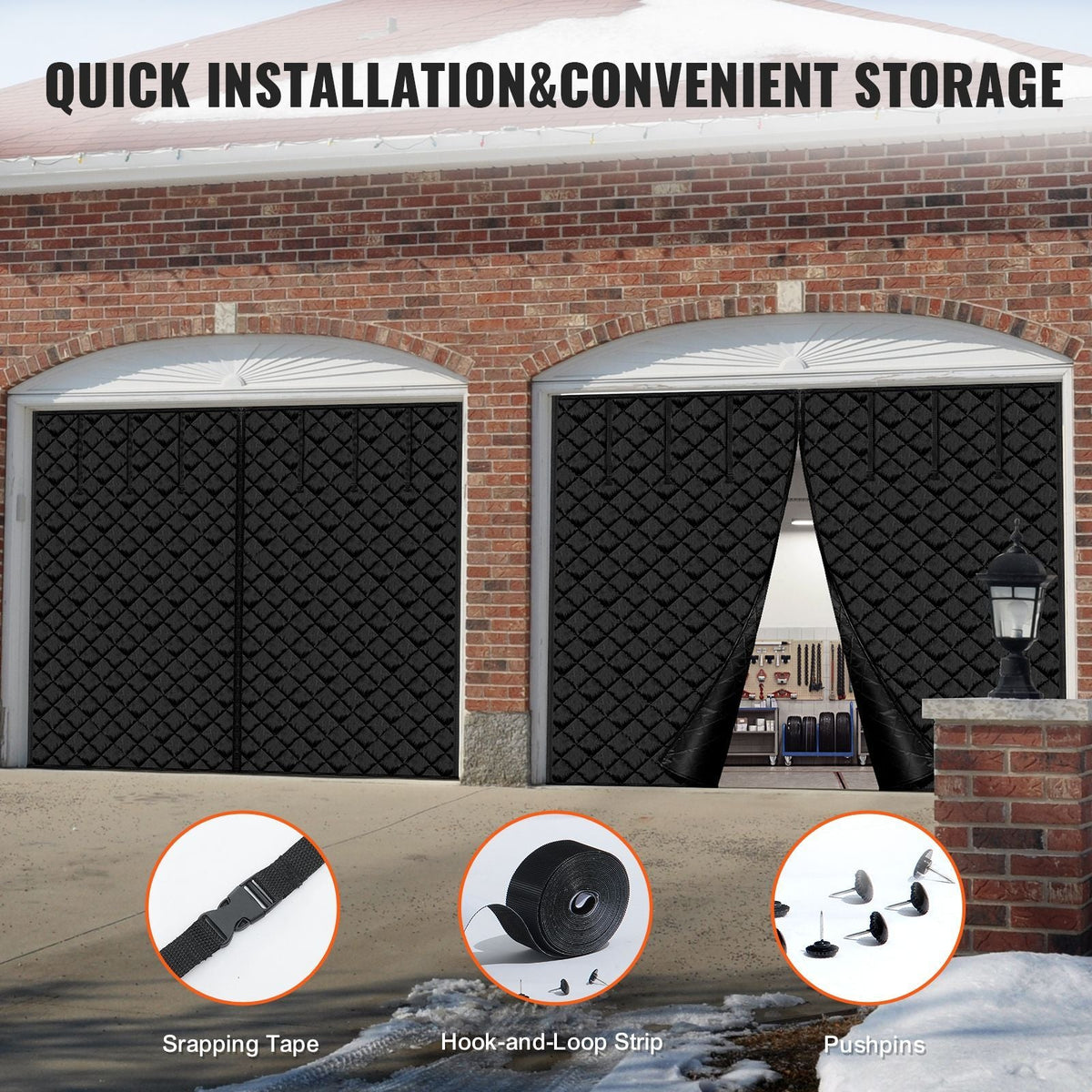 Garage Door Screen for Winter, 10x8FT, Garage Door Insulation Kit, Magnetic Thermal Insulated Door Curtain with 300D Oxford Fabric Heavy Duty Weighted Bottom, Easy Assembly for Garage Door