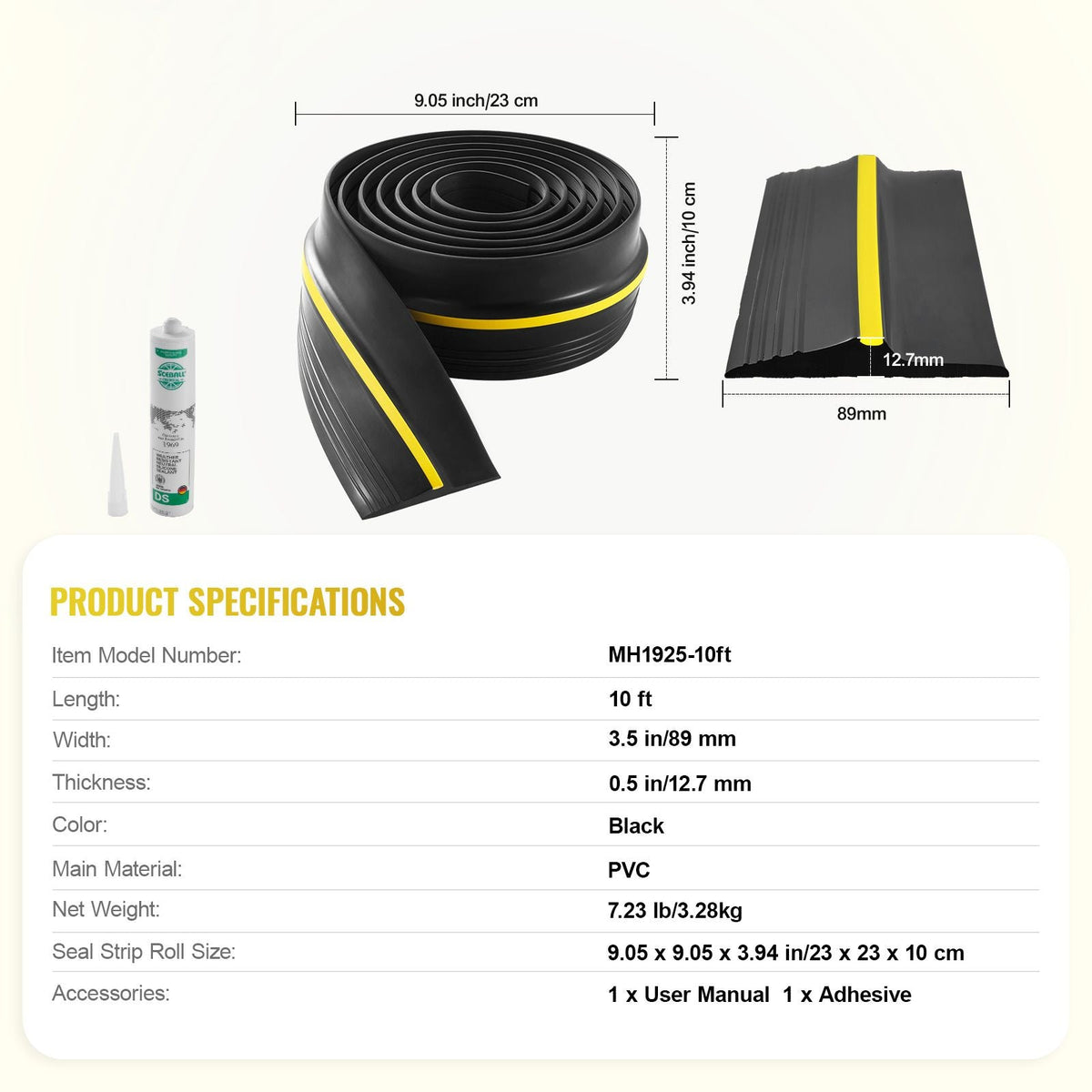 Garage Door Threshold Seal Strip, 10 FT Universal Garage Door Floor Seal Strip with Adhesive, Garage Door Bottom Weatherproof Strip, Upgraded Thick PVC DIY Weather Stripping Replacement, Black