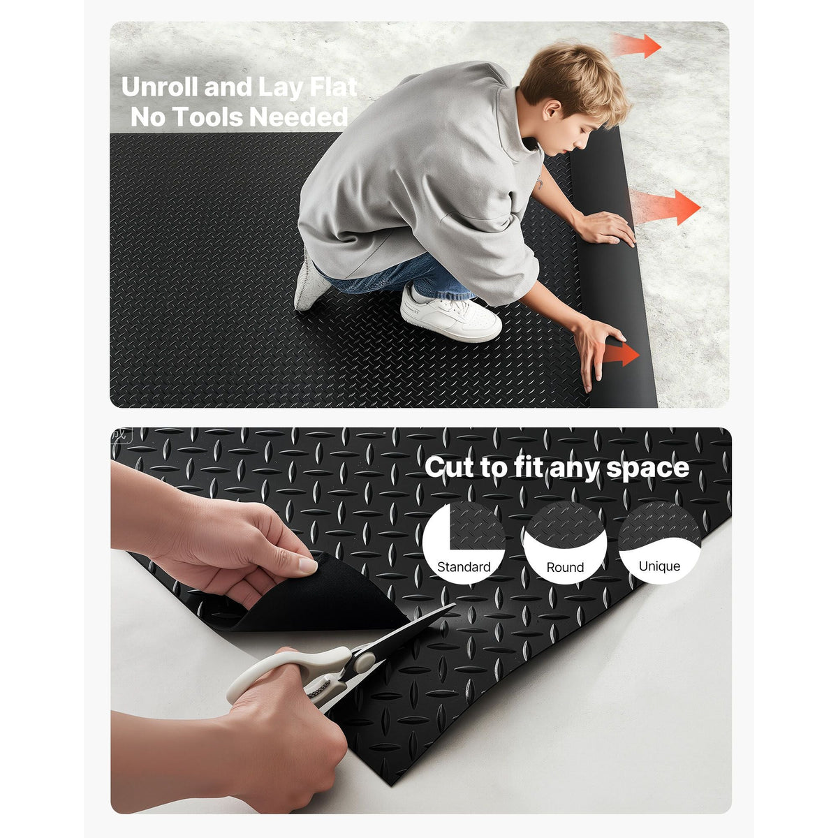 Garage Floor Roll, 4 x 20 ft Garage Flooring Mat, 3 mm Thickened Rubber Diamond Plate Floor Protector Mat, Non-Slip, Wear-resist, Waterproof, Easy to Clean for Warehouse, Gyms,Trailer, Black