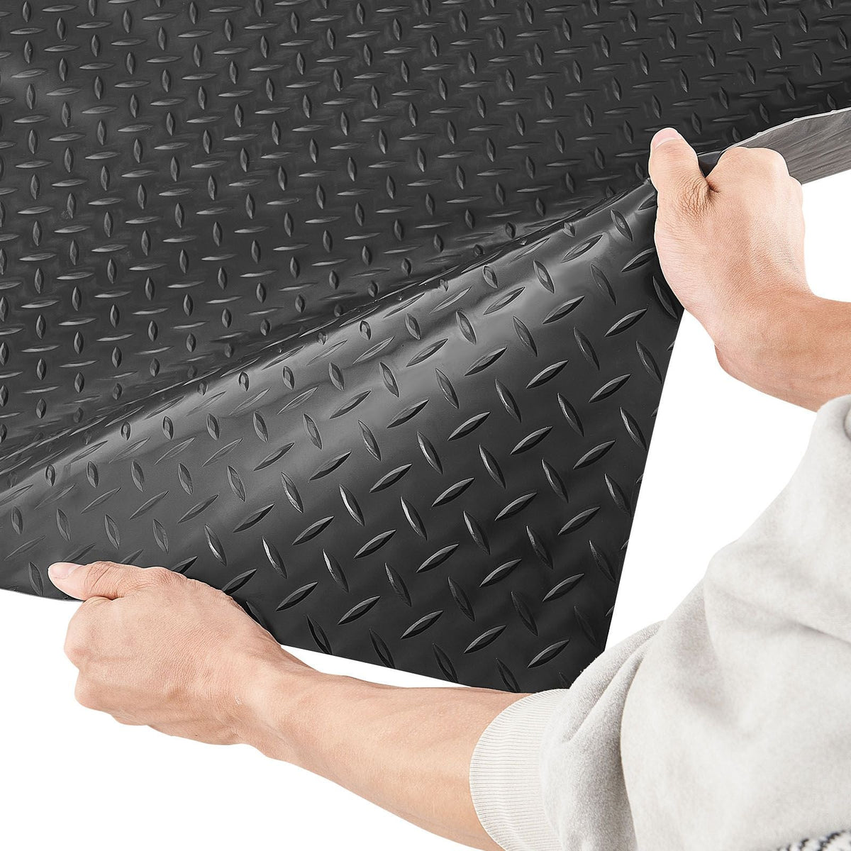 Garage Floor Roll, 7.5 x 17 ft Garage Flooring Mat, 2.2 mm Thickened PVC Diamond Plate Floor Protector Mat with Double-sided Tape, Non-Slip, Easy to Clean for Warehouse, Gyms, Trailer, Black