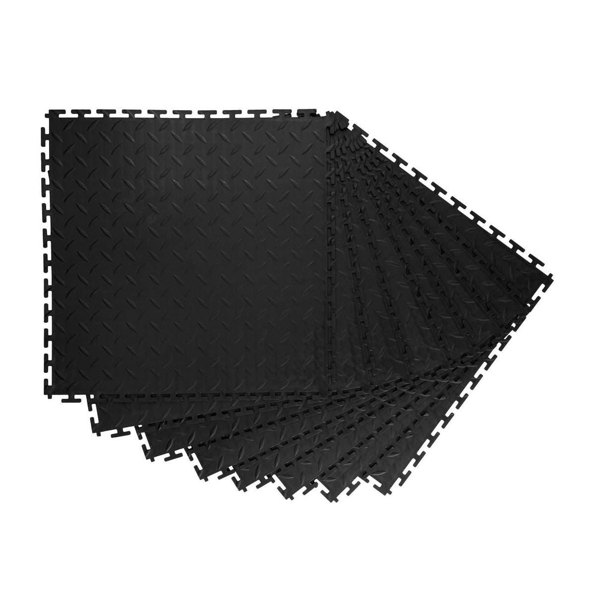 Garage Floor Tiles Interlocking, 8 Pack 20.2 x 20.2 x 0.2 in Interlocking Modular Garage Flooring Tiles, Diamond Plate Slip-Resistant PVC Mats for Workshop,Warehouse,Tool Room, Black