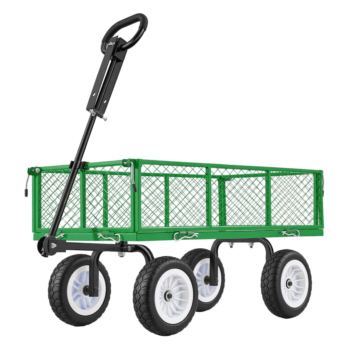 Garden Cart, 900 LBS, Heavy Duty Steel Yard and Garden Utility Wagon with 10-Inch Tires, Outdoor Gardening Stool with Adjustable Handle, Detachable Side Panels, Attach to ATV or Tractor, Green
