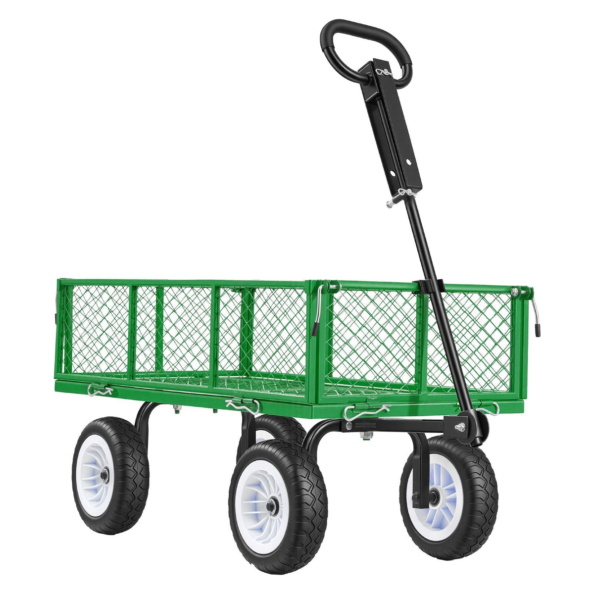 Garden Cart, 900 LBS, Heavy Duty Steel Yard and Garden Utility Wagon with 10-Inch Tires, Outdoor Gardening Stool with Adjustable Handle, Detachable Side Panels, Attach to ATV or Tractor, Green