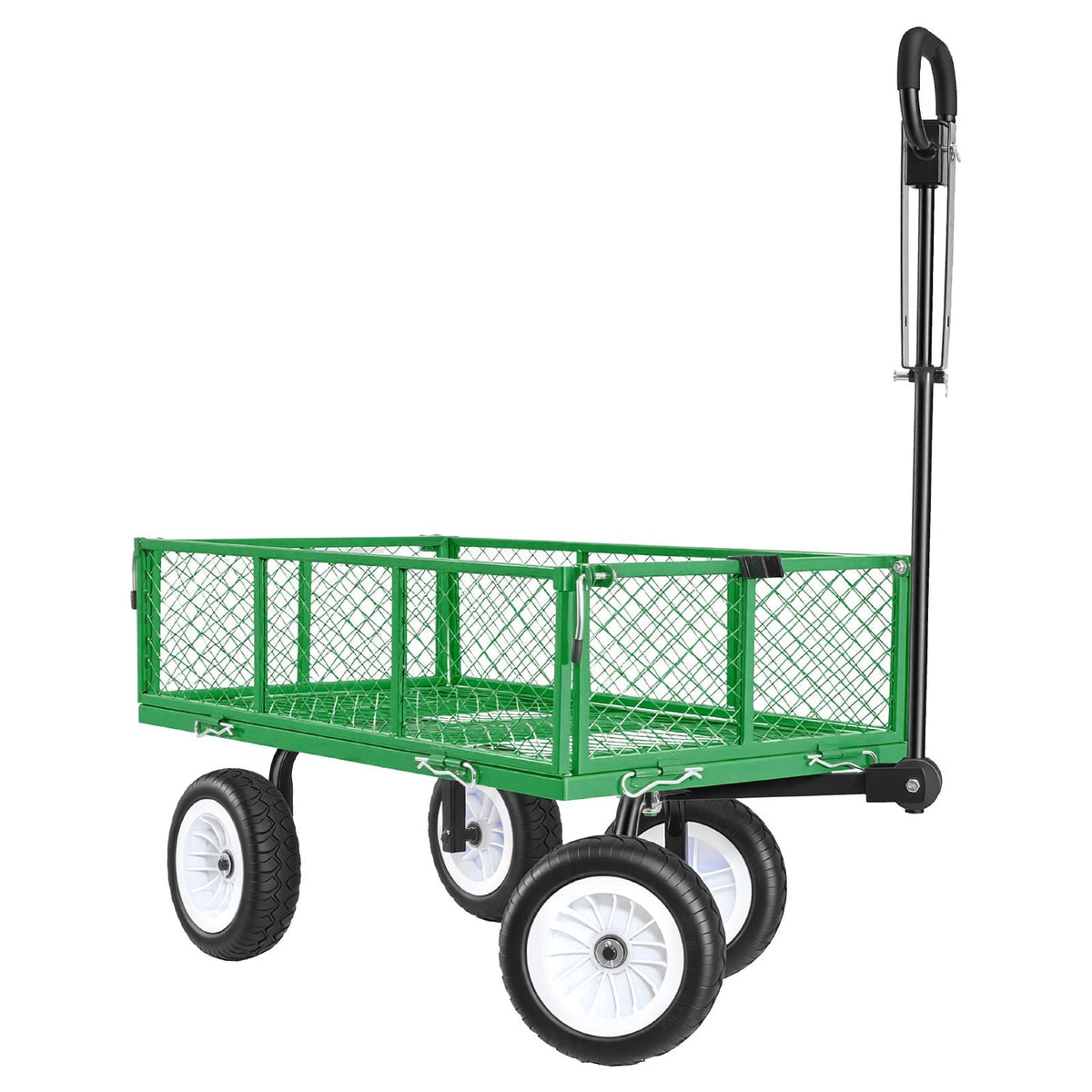 Garden Cart, 900 LBS, Heavy Duty Steel Yard and Garden Utility Wagon with 10-Inch Tires, Outdoor Gardening Stool with Adjustable Handle, Detachable Side Panels, Attach to ATV or Tractor, Green