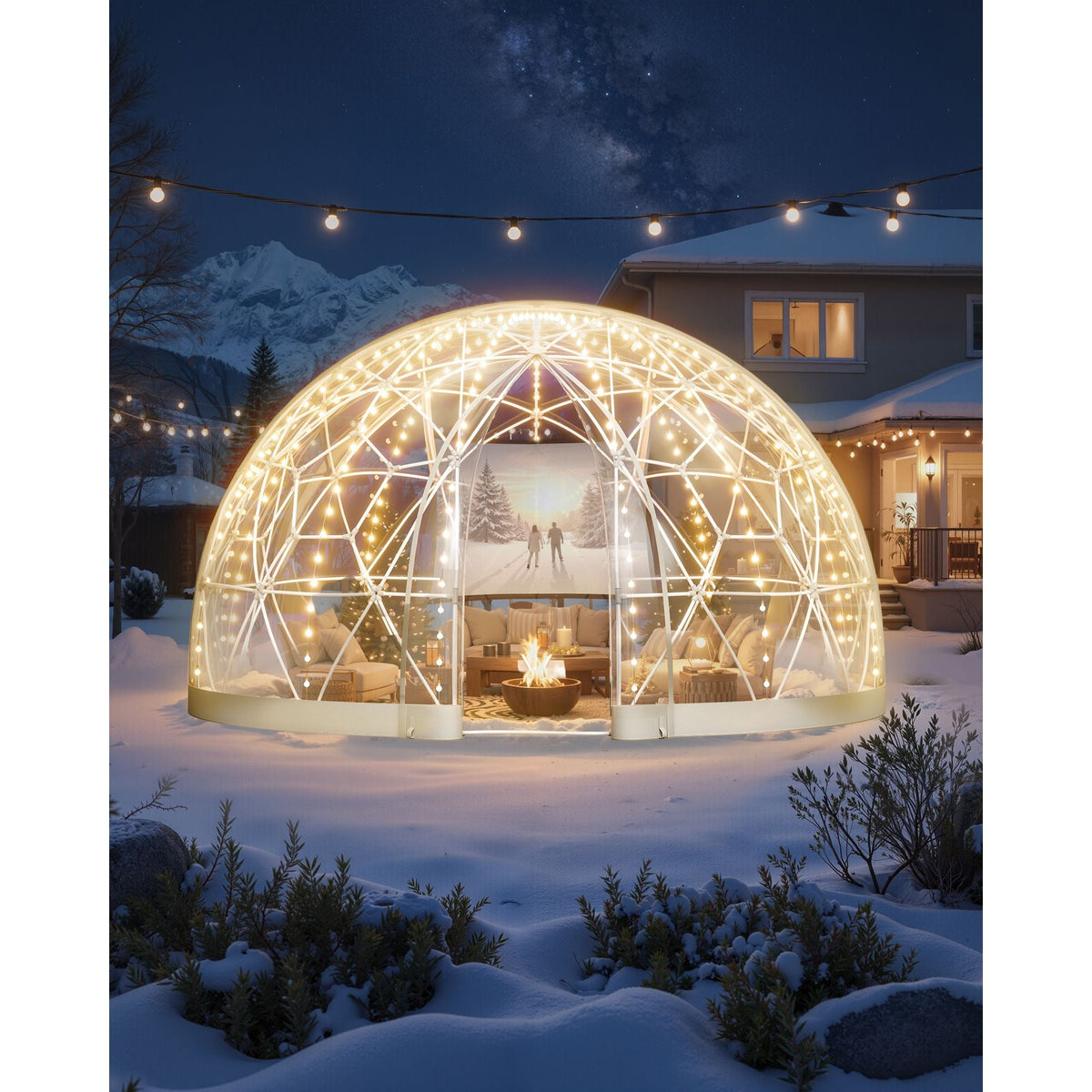 Garden Dome Igloo, 12 x 7.2 ft Outdoor Clear Bubble Tent for 4-7 Person, Weatherproof Geodesic Dome Greenhouse with Window, PVC Igloo Tent for Backyard Patios Camping Party Wedding