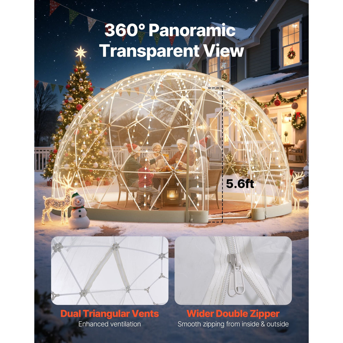 Garden Dome Igloo, 12 x 7.2 ft Outdoor Clear Bubble Tent for 4-7 Person, Weatherproof Geodesic Dome Greenhouse with Window, PVC Igloo Tent for Backyard Patios Camping Party Wedding