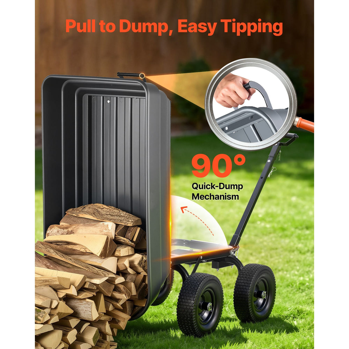 Garden Dump Cart, 1200 lbs Poly Dump Cart, 6 Cu. Ft. Garden Carts Dumps Wagon with 2-in-1 Convertible Handle, 90° Quick-Dumps Mechanism, 180° Swivel Wheels, Yard Wagon for Plants, Soil, Crops