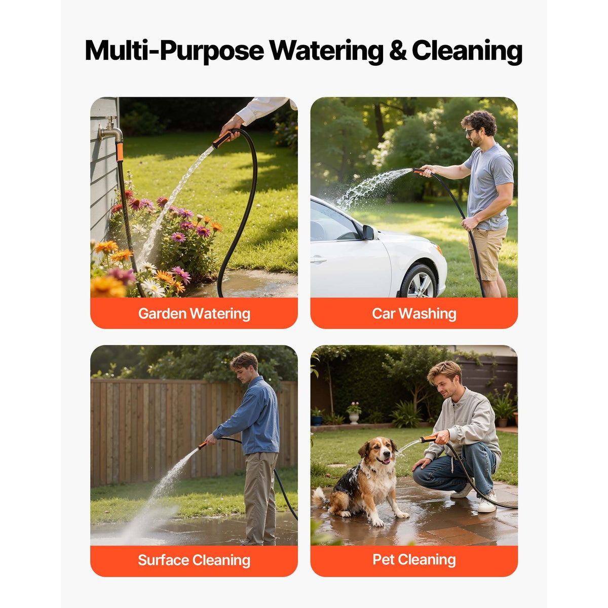Garden Hose, 75 ft 5/8" Heavy Duty 4-Layer Rubber Water Hose, 150PSI Working & 600PSI Burst, Flexible & Non-kink Outdoor Waterhose with 3/4" Fitting, Lightweight Hoses for Gardening Cleaning