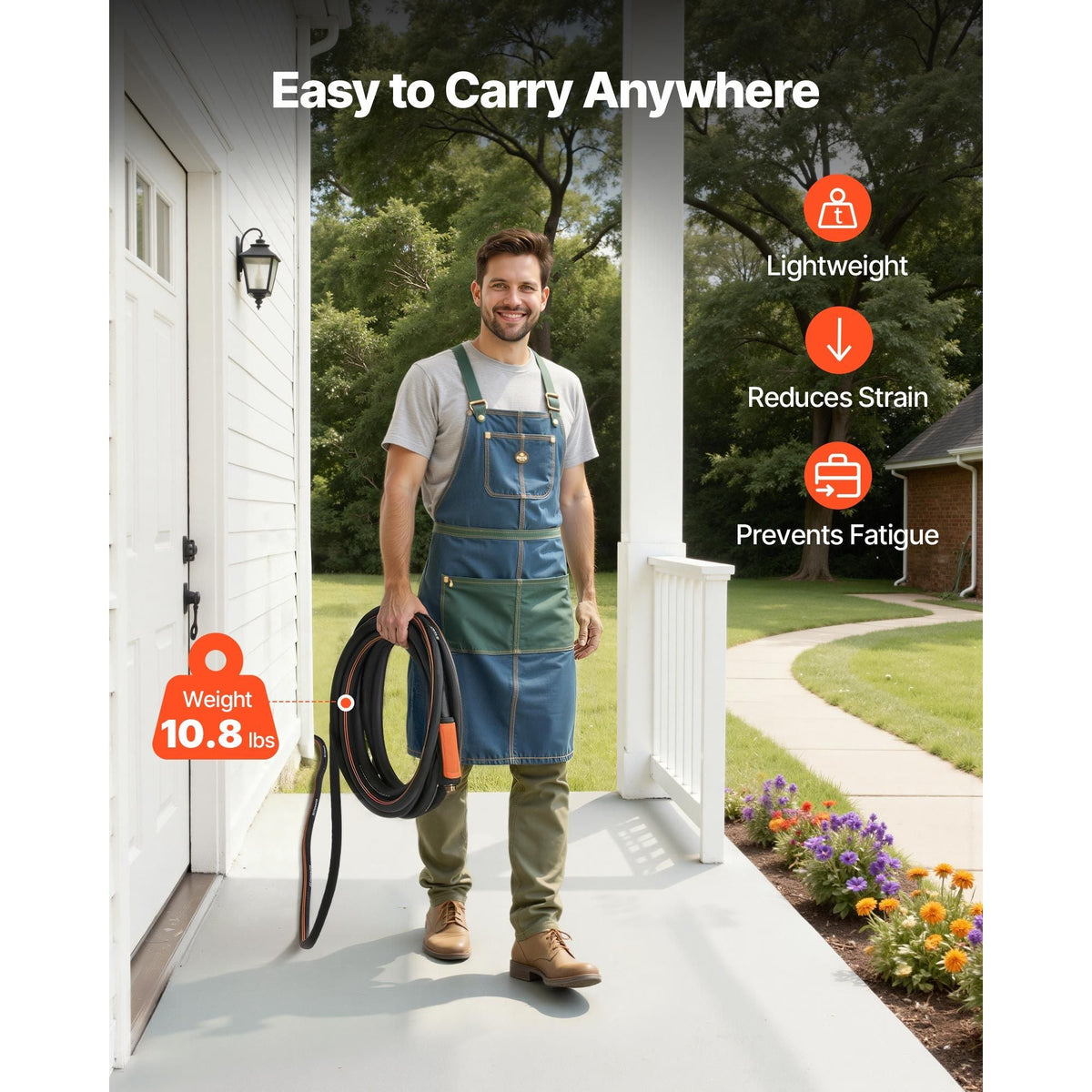 Garden Hose, 75 ft 5/8" Heavy Duty 4-Layer Rubber Water Hose, 150PSI Working & 600PSI Burst, Flexible & Non-kink Outdoor Waterhose with 3/4" Fitting, Lightweight Hoses for Gardening Cleaning