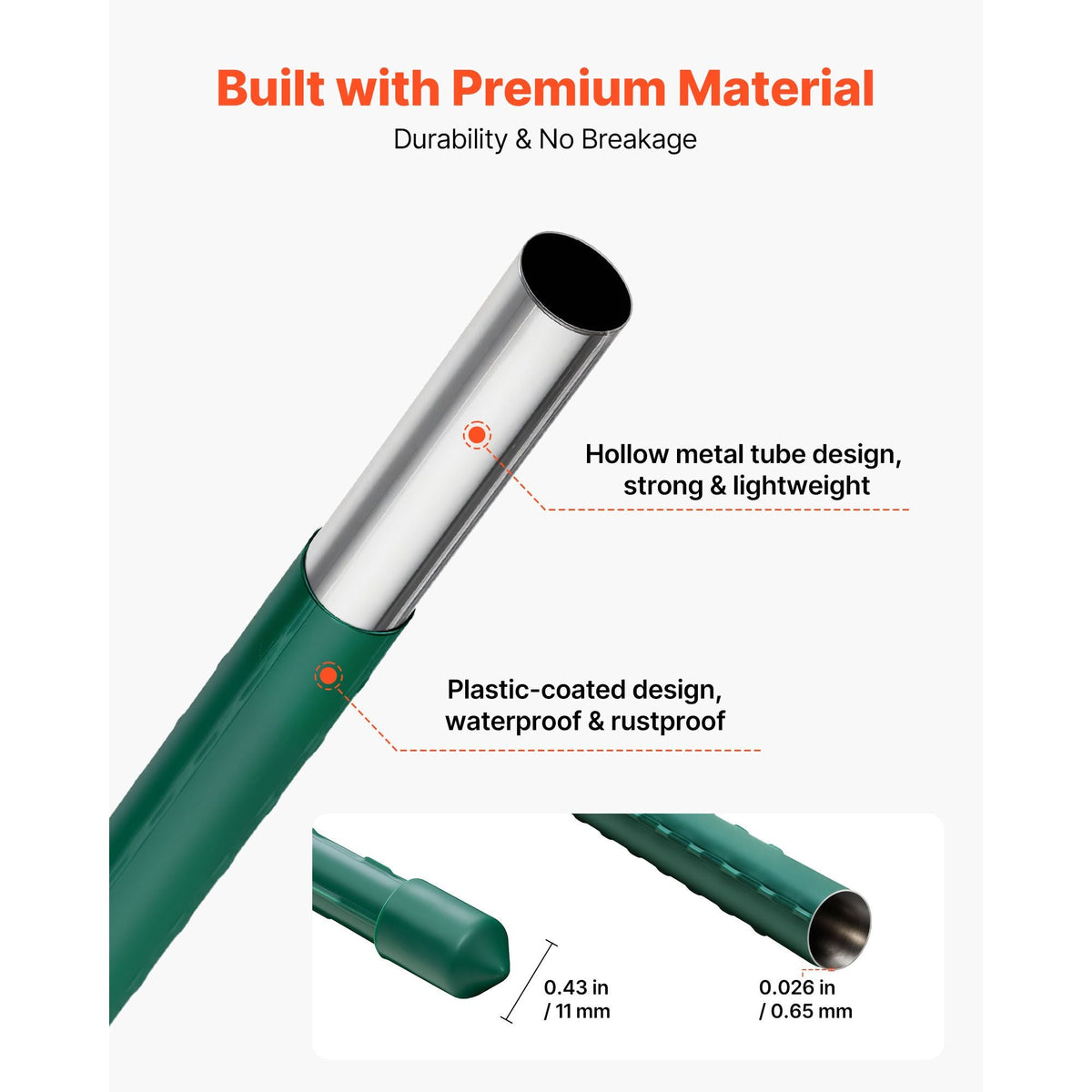 Garden Stakes, 25 Pack, 70.87 inch, Plastic Coated Metal Tomato Stakes, Garden Sticks for Plants Support, with Pointed End and Non-Slip Bumps for Growing Climbing Plants, Outdoor Vegetables