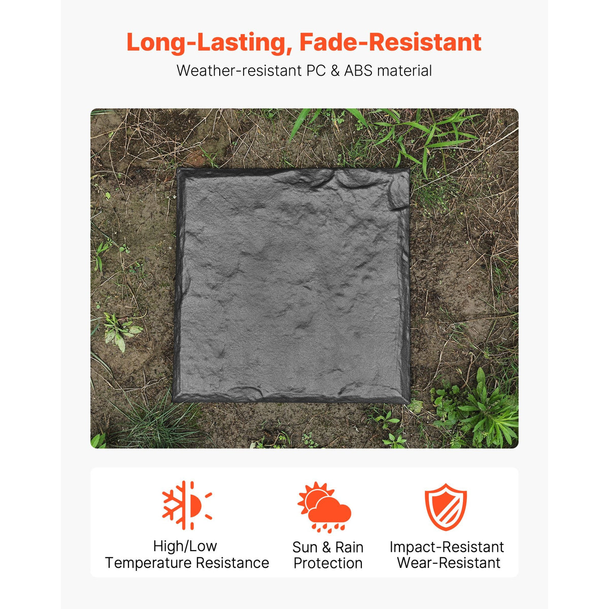 Garden Stepping Stones, 16Pcs 15.5 x 15.5 in, Decorative Stepping Stones with Stakes, Weather-Resistant Plastic Pathway Pavers, Smooth Surface, Outdoor Walkway for Lawn Patio Landscape, Grey