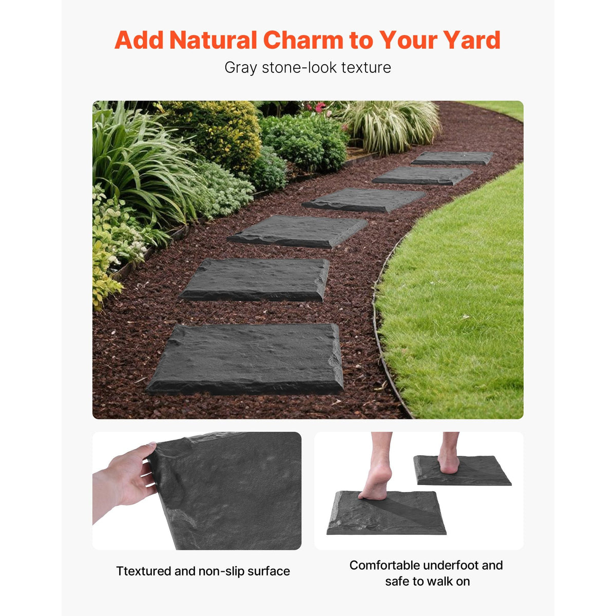 Garden Stepping Stones, 16Pcs 15.5 x 15.5 in, Decorative Stepping Stones with Stakes, Weather-Resistant Plastic Pathway Pavers, Smooth Surface, Outdoor Walkway for Lawn Patio Landscape, Grey