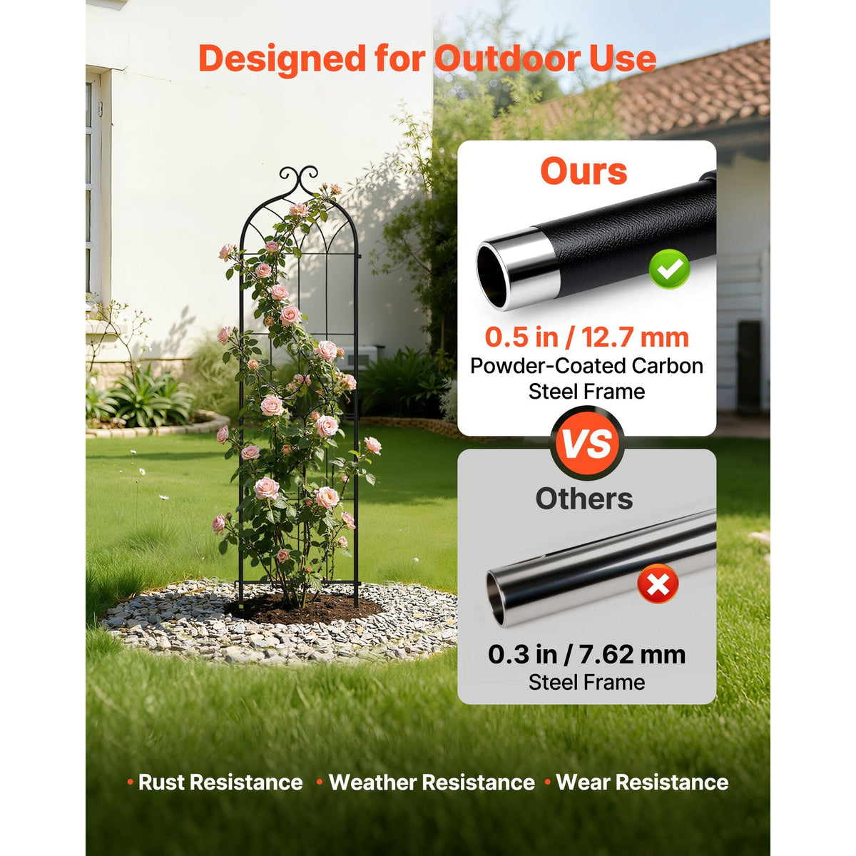 Garden Trellis, 60 x 15 inch Rose Trellis, 4 Packs Garden Flower Rose Trellises with Powder-Coated Finish & Convenient Locking Design, Plant Support Trellises for Flowers, Vegetables, Roses