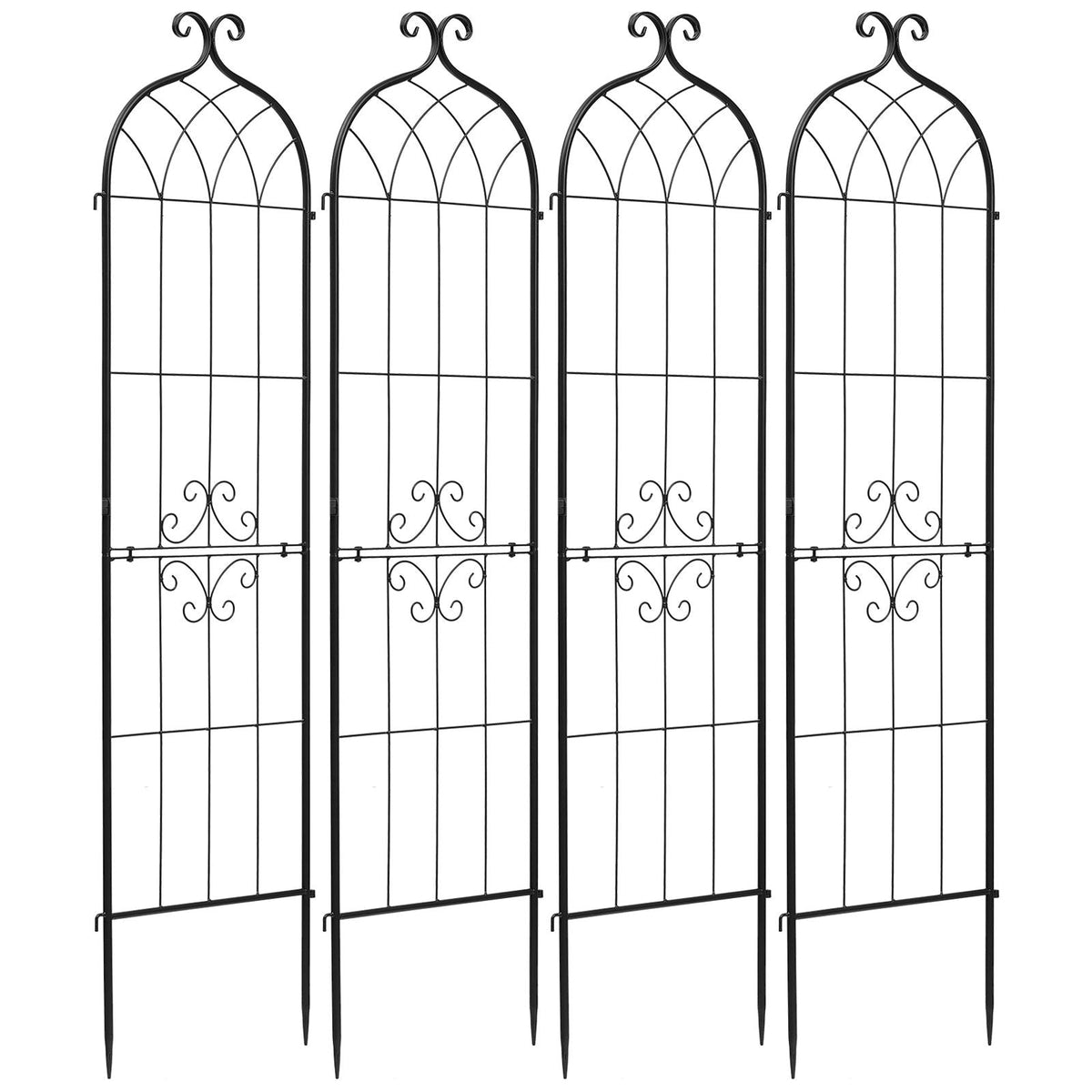 Garden Trellis, 60 x 15 inch Rose Trellis, 4 Packs Garden Flower Rose Trellises with Powder-Coated Finish & Convenient Locking Design, Plant Support Trellises for Flowers, Vegetables, Roses