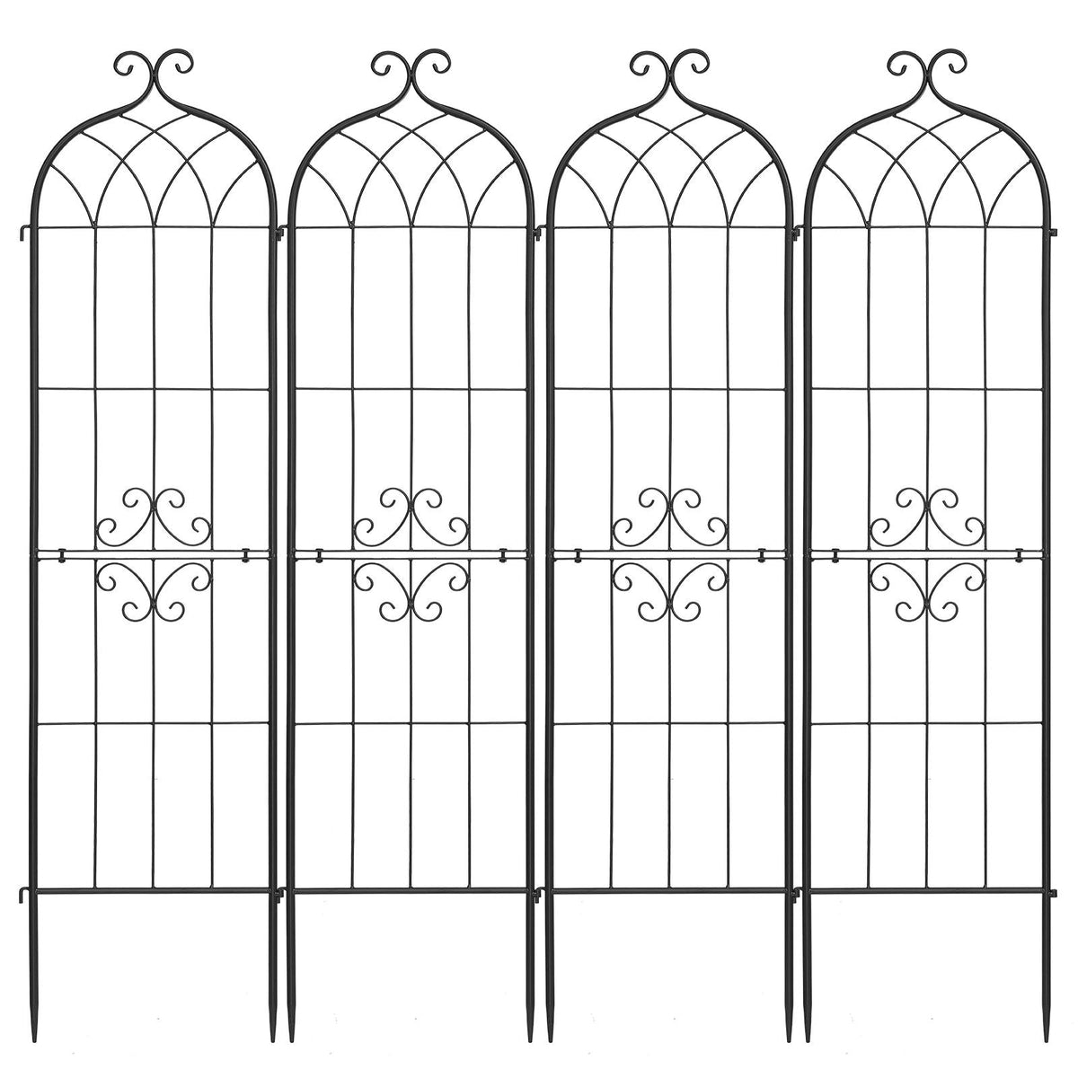 Garden Trellis, 60 x 15 inch Rose Trellis, 4 Packs Garden Flower Rose Trellises with Powder-Coated Finish & Convenient Locking Design, Plant Support Trellises for Flowers, Vegetables, Roses