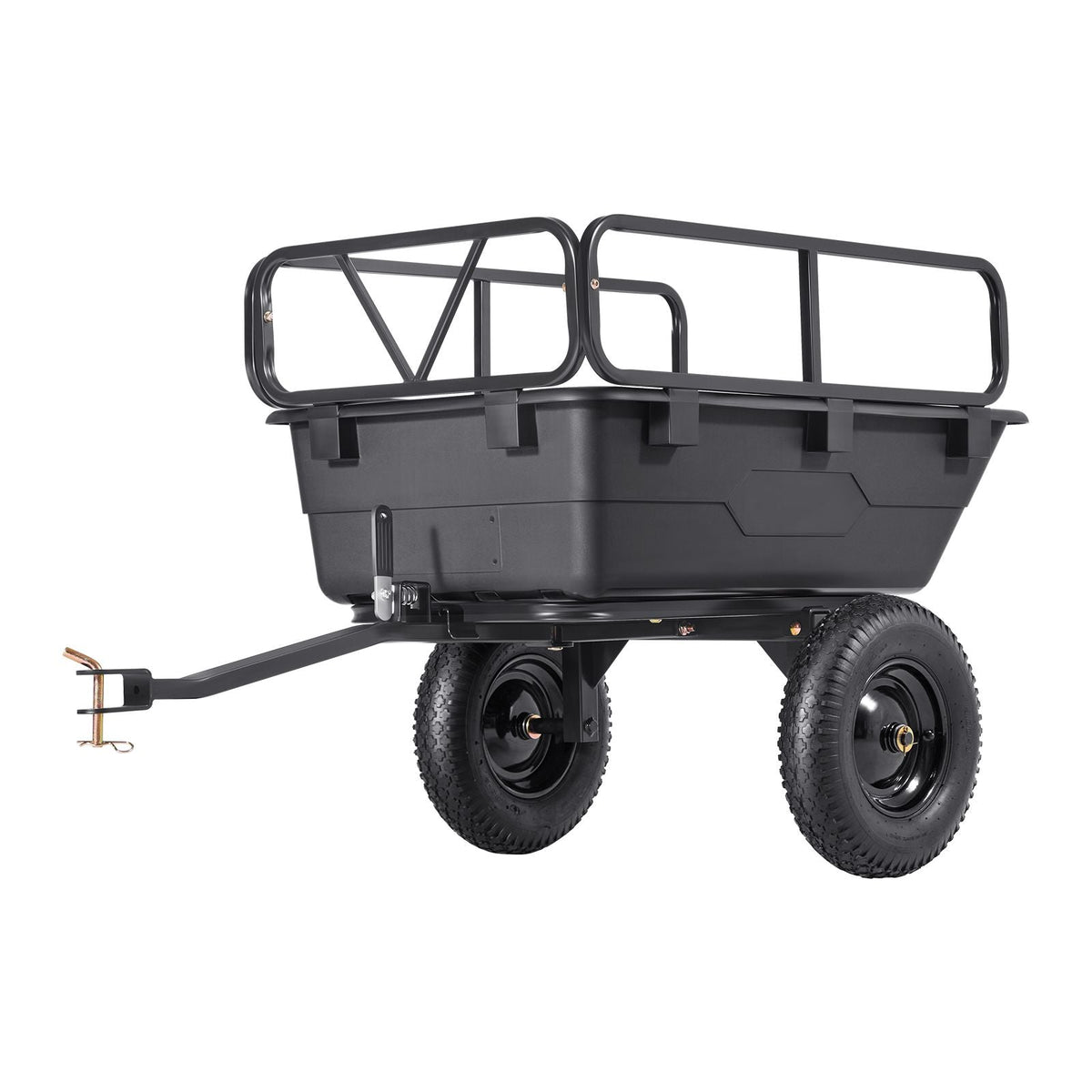 Garden Utility Trailer, 10 Cu. Ft 500lbs, ATV UTV Hauling Trailer, Tow Behind Poly Dump Cart with 16" Tires, Hand Pull or Foot Pedal, Heavy Duty Yard Trailers for Lawn Mower Tractor Garden Waste