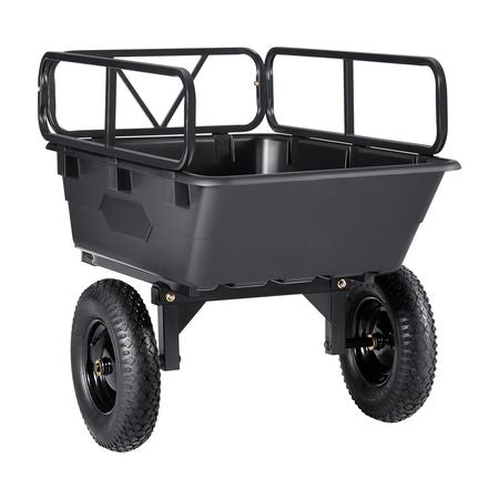 Garden Utility Trailer, 10 Cu. Ft 500lbs, ATV UTV Hauling Trailer, Tow Behind Poly Dump Cart with 16" Tires, Hand Pull or Foot Pedal, Heavy Duty Yard Trailers for Lawn Mower Tractor Garden Waste