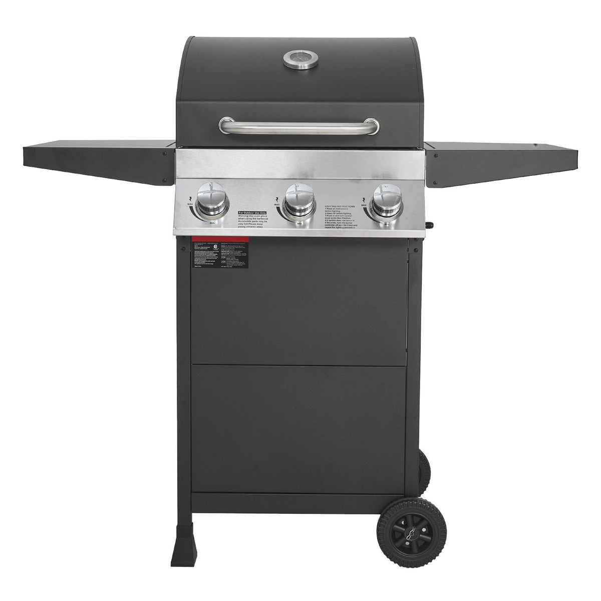 Gas Grill, 3 Burner Propane Gas Grill with Spacious 338 SQ.In Grilling Area, Carbon Steel Enamel Grates, Outdoor 36,000 BTU Patio Garden BBQ Grills with Foldable Side Shelves, Carbon Steel