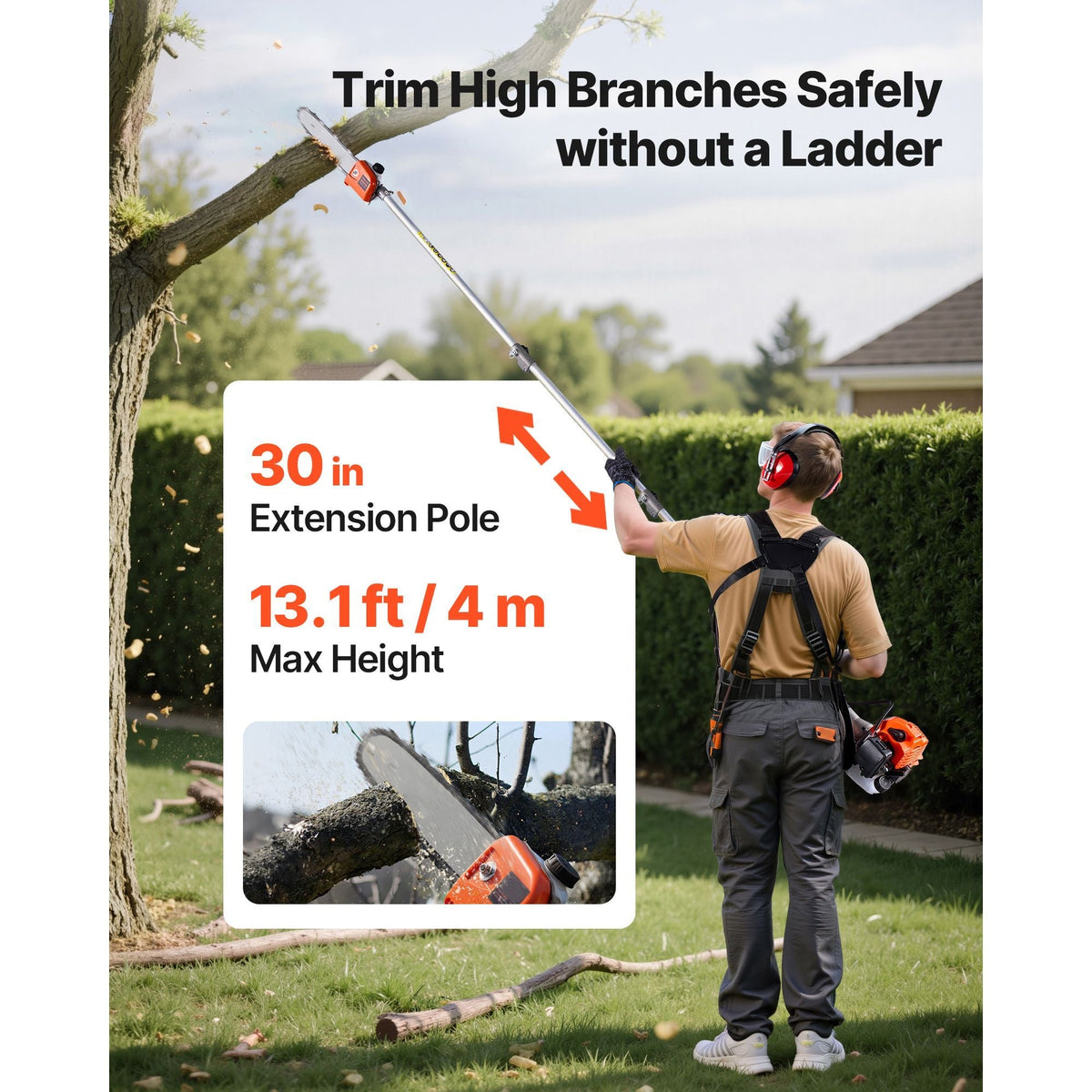 Gas Hedge Trimmer, 2 Cycle Gas Power Handheld Trimmer, 6-in-1 26cc Weed Eater with Extension Pole & Protective Gear Set, Includes Hedge & String Trimmer, Brush Cutter(3T & 40T), Edger, Pole Saw