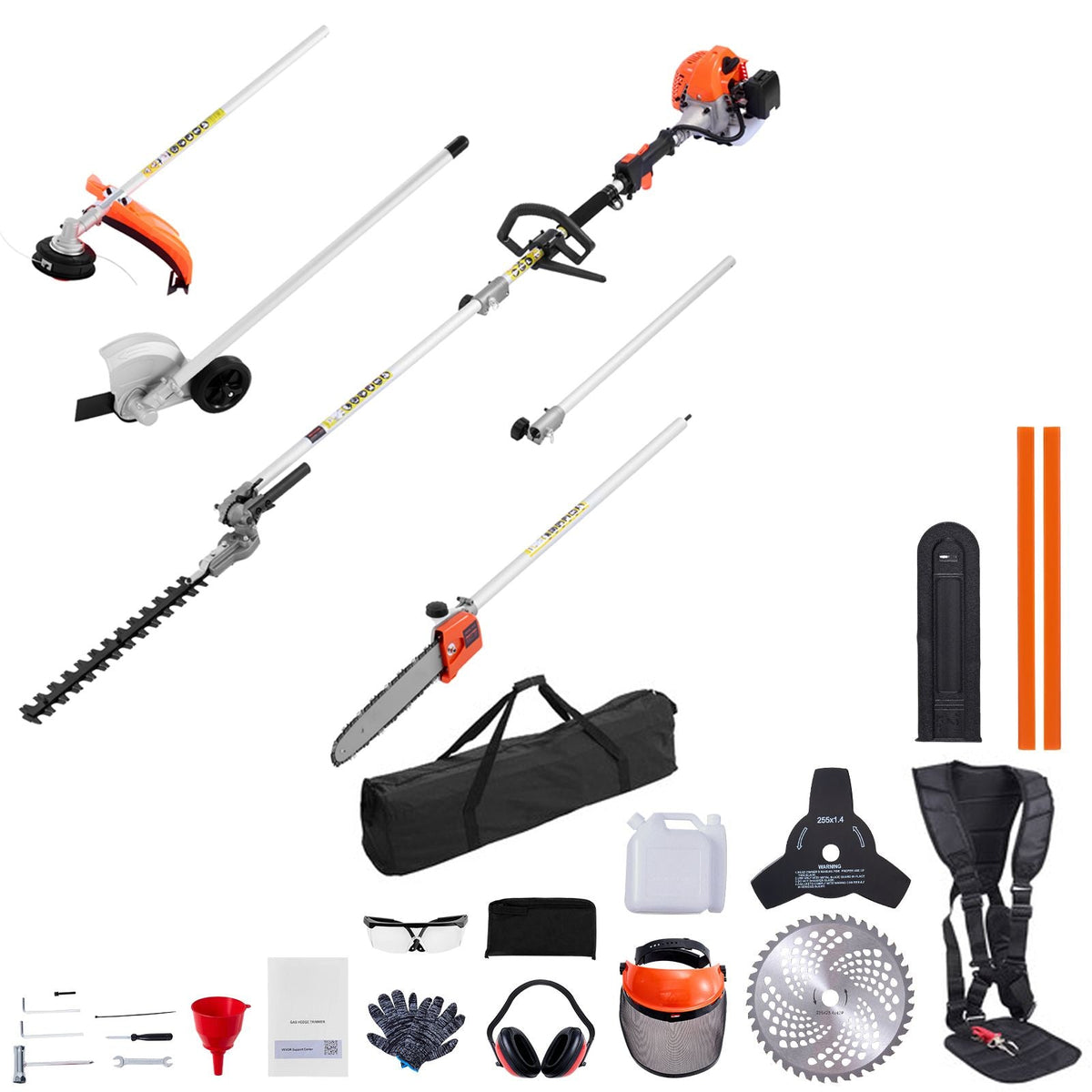 Gas Hedge Trimmer, 2 Cycle Gas Power Handheld Trimmer, 6-in-1 26cc Weed Eater with Extension Pole & Protective Gear Set, Includes Hedge & String Trimmer, Brush Cutter(3T & 40T), Edger, Pole Saw