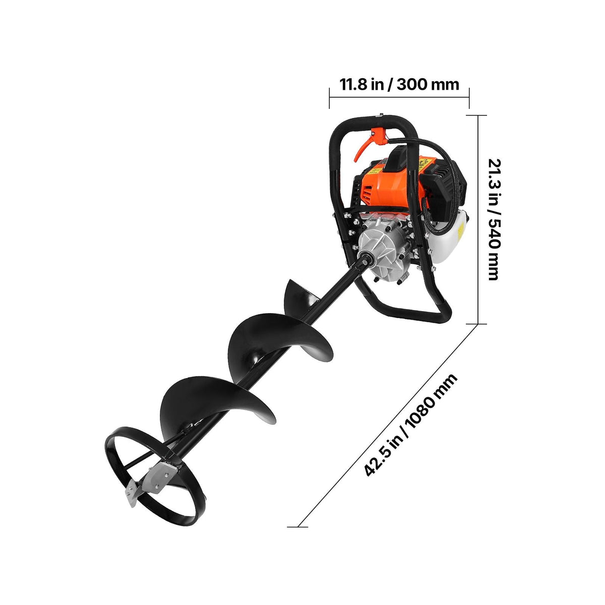 Gas Powered Ice Auger, 52CC 2-Stroke Ice Fishing Augers with 8" Steel Drill Bit, Cold-Resistant & Portable Post Hole Digger, Precise and Fast Drilling Powerhead for Winter Fishing Rescue