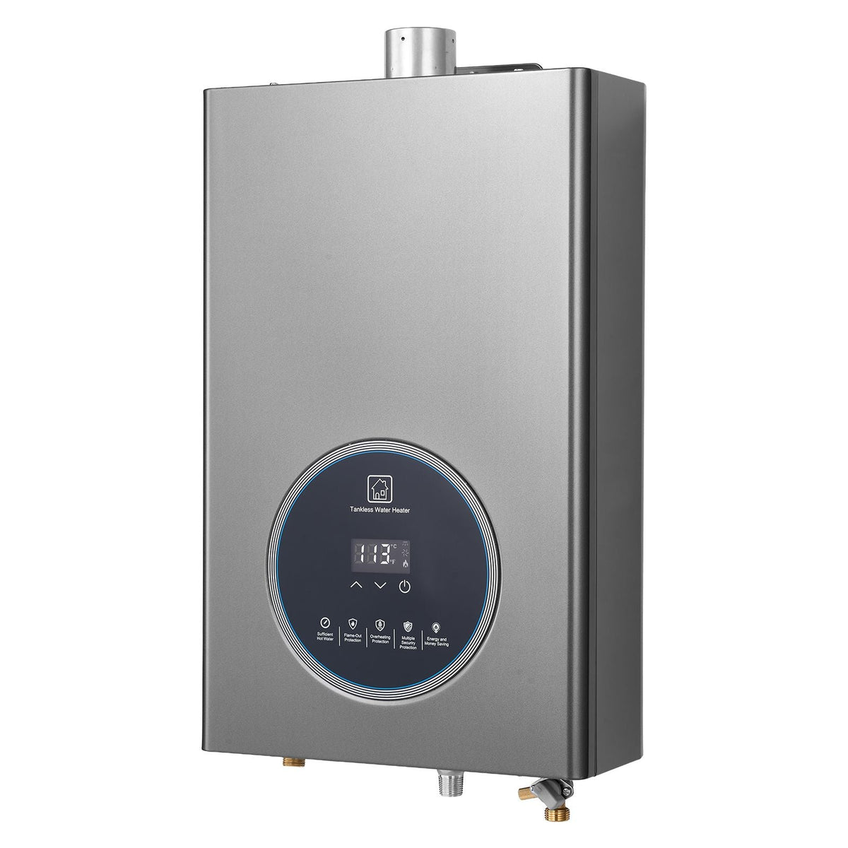 Gas Tankless Water Heater, 4.3Gal Indoor 100000 BTU Instant Hot Water Heater, Smart Temperature Control & Clear LED Display & Multiple Security Protections for Whole House,Silver Gray