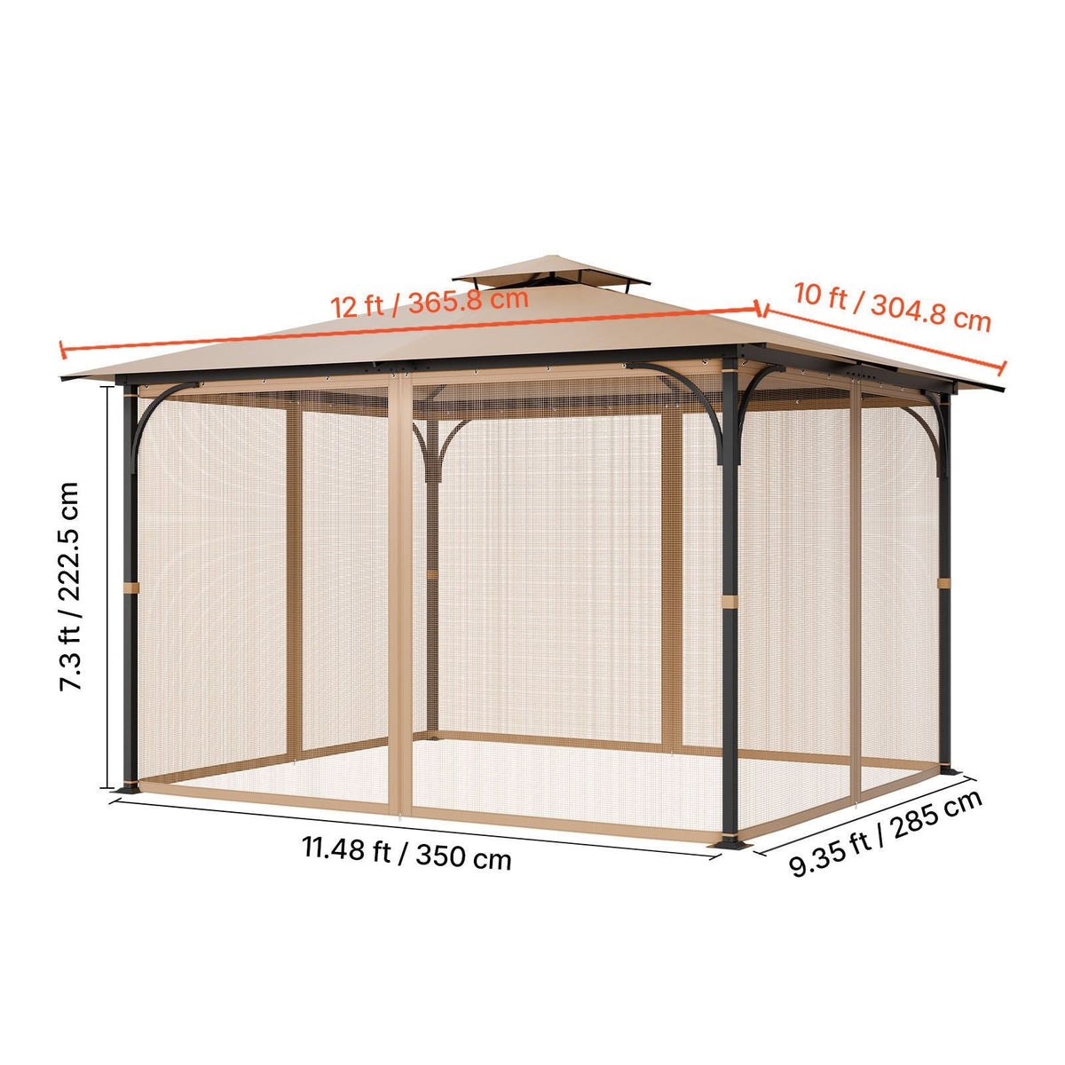Gazebo Netting Replacement, Fit Most 10x12x7.3 FT Gazebo, Outdoor Garden Gazebo Net, 4-Panel Sidewall Mesh Gazebo Curtain, Patio Midge Netting with Double Zipper, Canopy Screen (Netting Only)