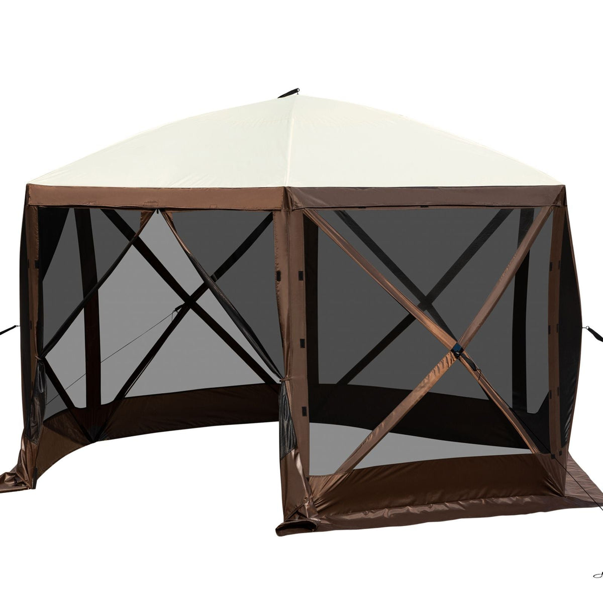 Gazebo Screen Tent, 12 x 12 ft, 6 Sided Pop-up Camping Canopy Shelter Tent with Mesh Windows, Portable Carry Bag, Ground Stakes, Large Shade Tents for Outdoor Camping, Lawn and Backyard