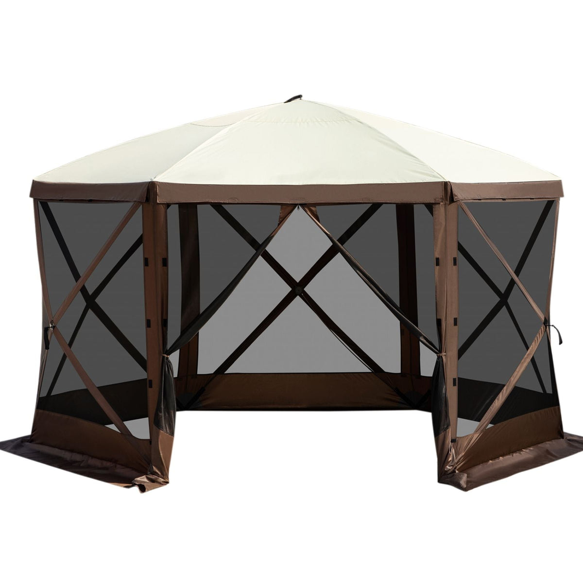 Gazebo Screen Tent, 12 x 12 ft, 6 Sided Pop-up Camping Canopy Shelter Tent with Mesh Windows, Portable Carry Bag, Ground Stakes, Large Shade Tents for Outdoor Camping, Lawn and Backyard