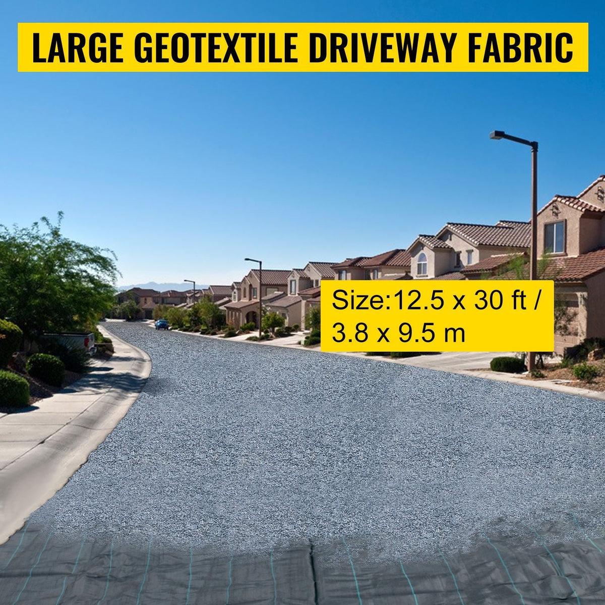 Geotextile Fabric, 12.5 x 30 ft 3.5oz Woven PP Driveway Drain Cloth with 600lbs Tensile Strength, Heavy Duty Underlayment for Soil Stabilization, Landscaping, Weed Barrier, 12.5FT30FT-3.5OZ, Bla