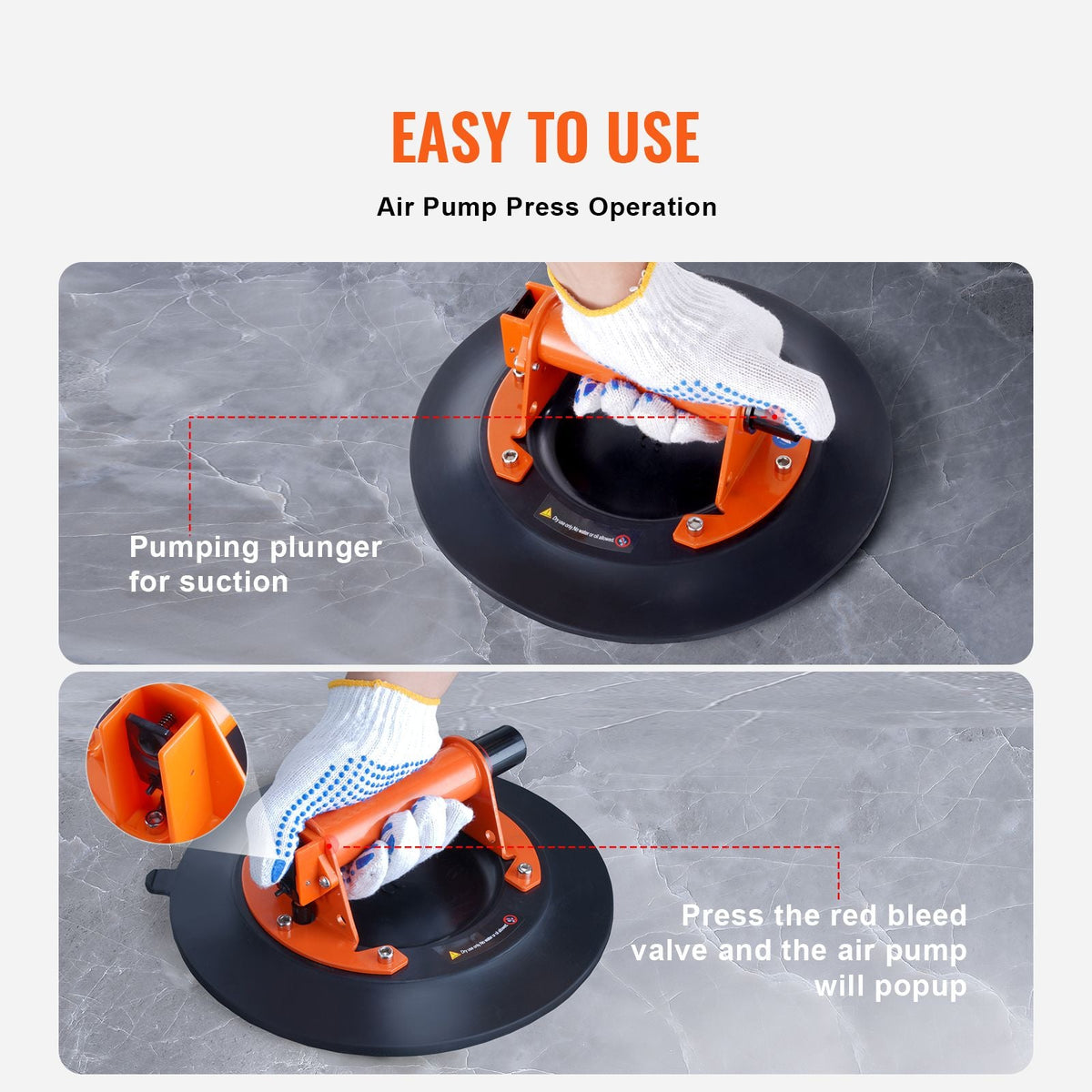 Glass Suction Cup, 10" 990 lbs Load Capacity, Vacuum Suction Cup with Steel Handle & Carry Box, Heavy Duty Industrial Suction Cup Lifter Tool for Glass, Granite, Tile, Metal, Wood Panel Lifting