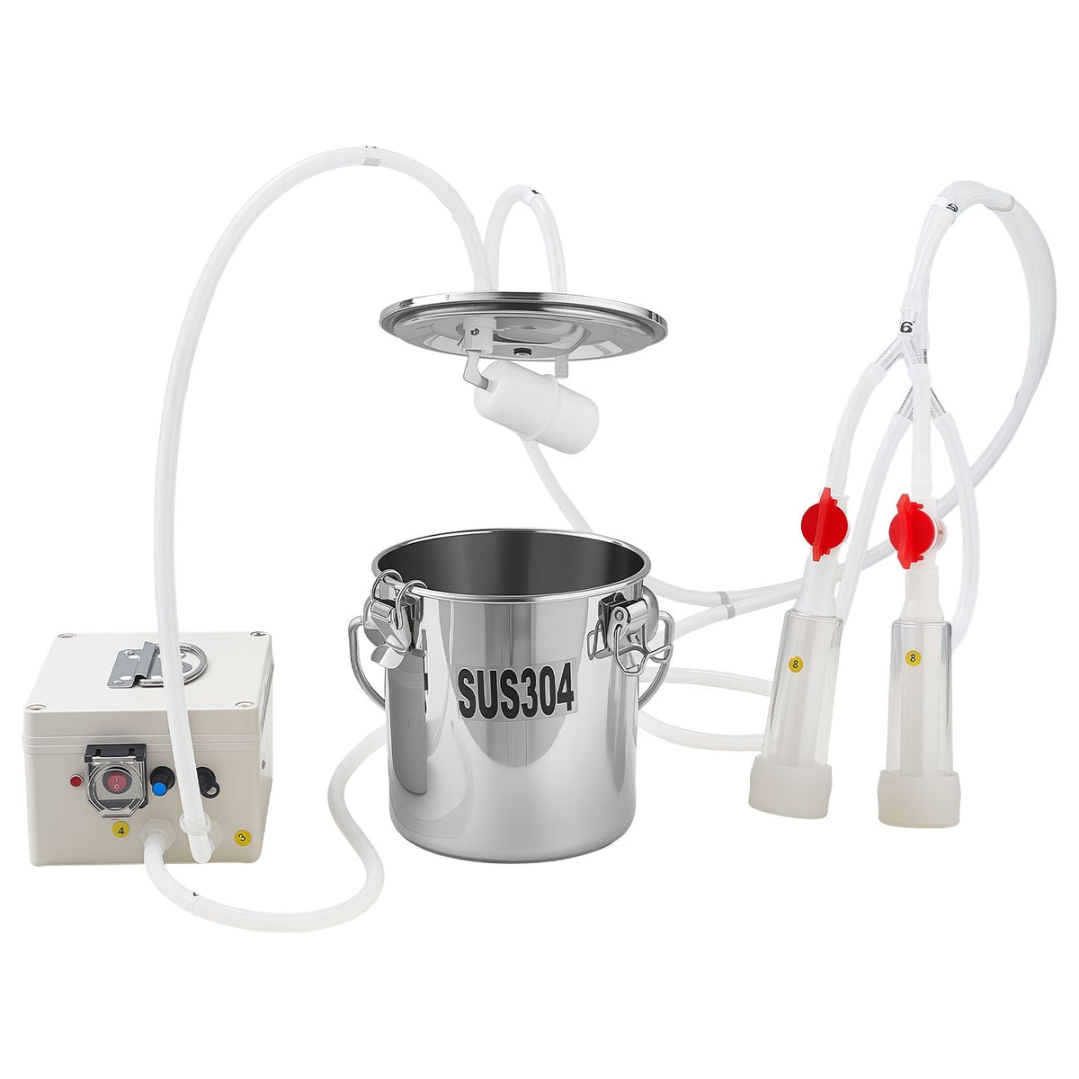Goat Milking Machine, 0.8 Gal / 3 L Food-Grade Stainless Steel Bucket, with 5200 mAh Rechargeable Battery, 2 Teat Cups, Cordless Portable Pulsation Vaccum Electric Milking Machine for Goats Only