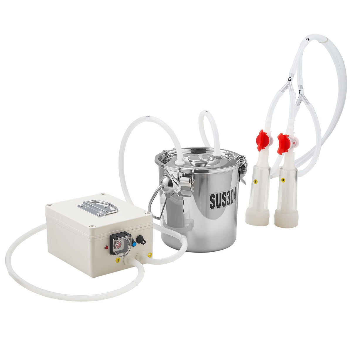Goat Milking Machine, 0.8 Gal / 3 L Food-Grade Stainless Steel Bucket, with 5200 mAh Rechargeable Battery, 2 Teat Cups, Cordless Portable Pulsation Vaccum Electric Milking Machine for Goats Only