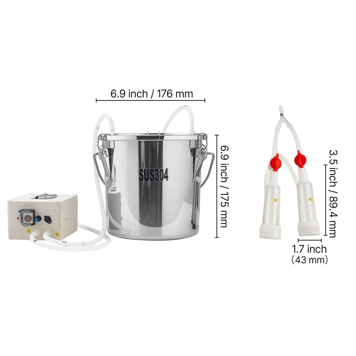 Goat Milking Machine, 0.8 Gal / 3 L Food-Grade Stainless Steel Bucket, with 5200 mAh Rechargeable Battery, 2 Teat Cups, Cordless Portable Pulsation Vaccum Electric Milking Machine for Goats Only