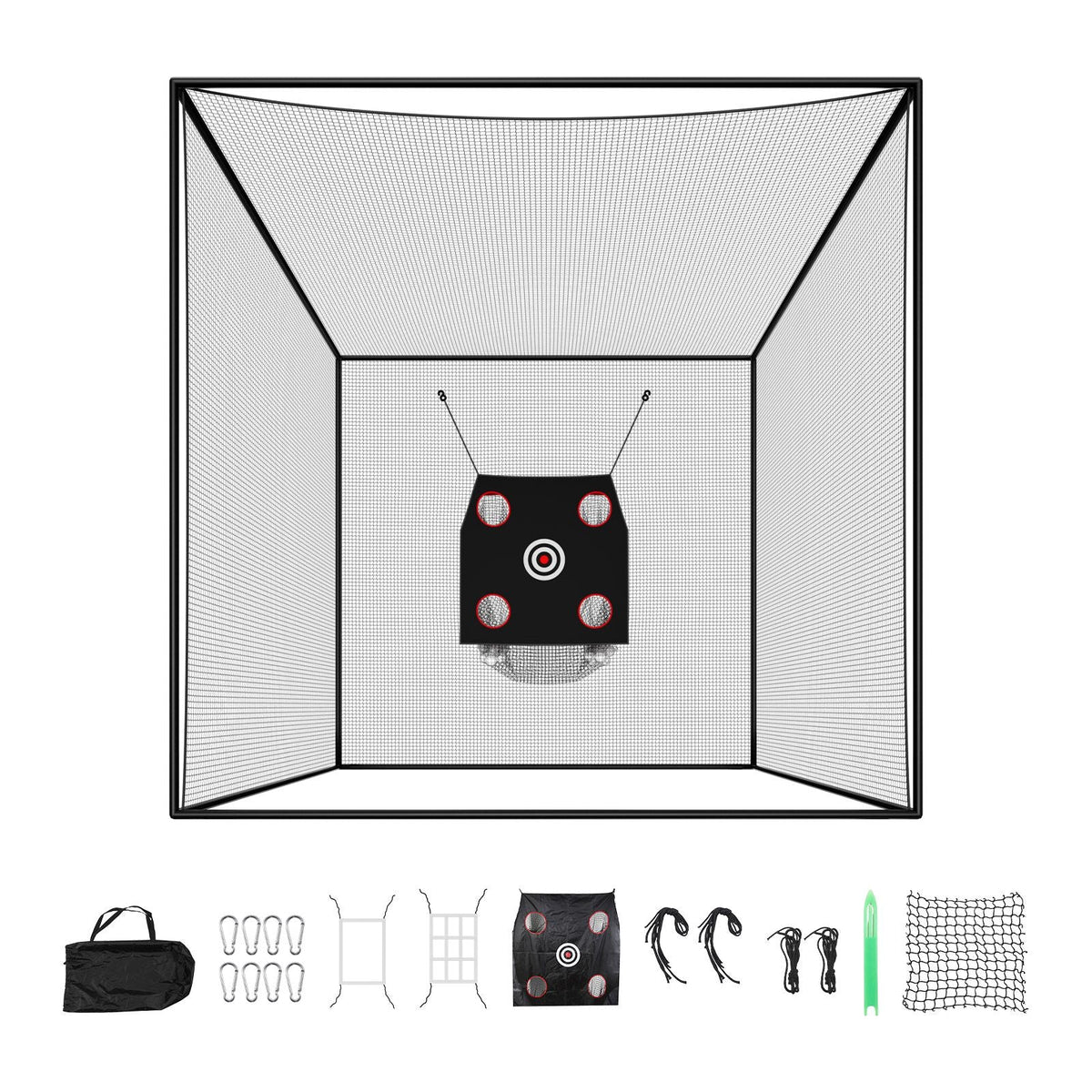 Golf Batting Cage, 10 x 10 x 10 FT Golf Cage, Driving Hitting Cages with 3-Ply Knotless Polyester, Golfs Target & 9-Hole Baseball Target, Golfs Hitting Net for Indoor, Outdoor, Backyard