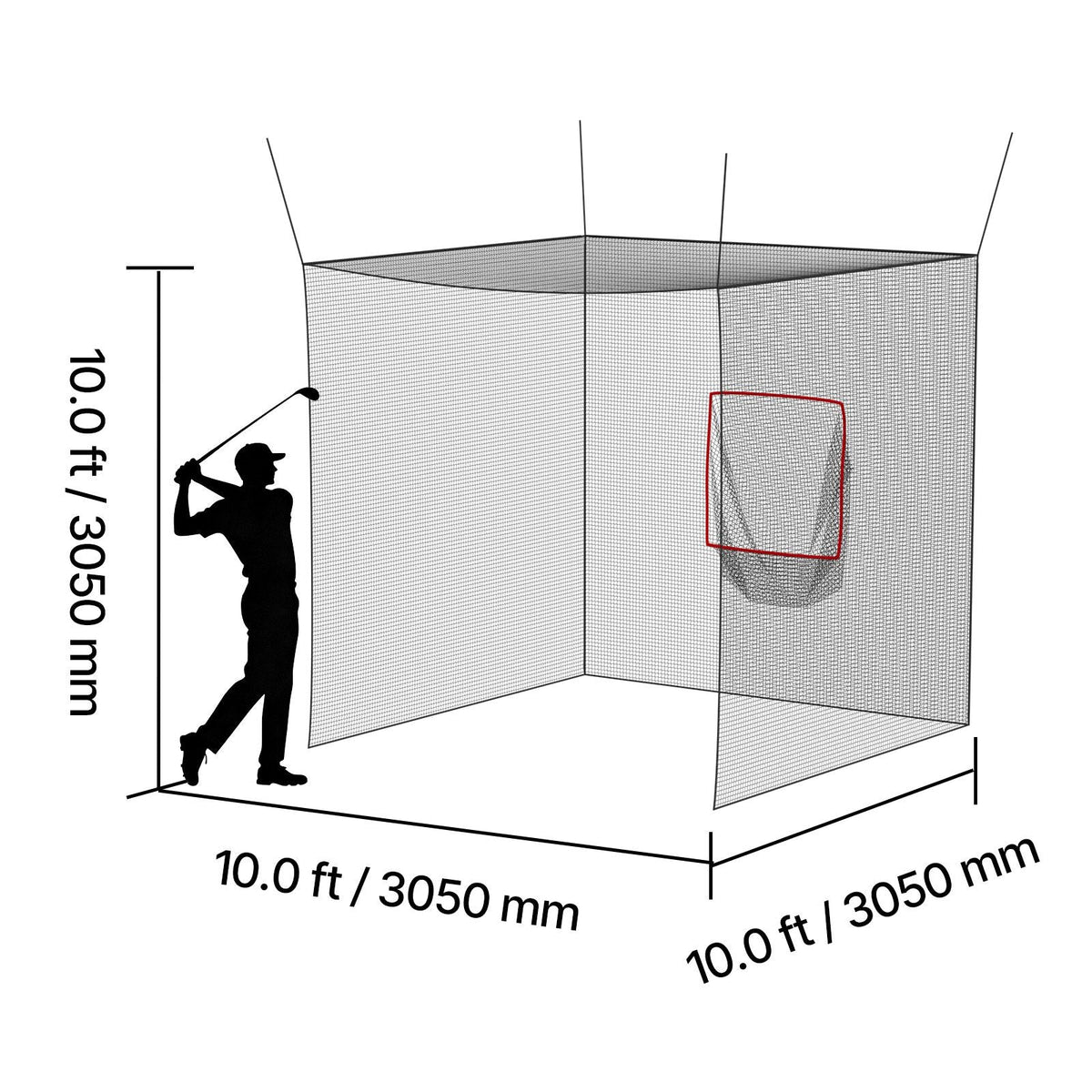 Golf Batting Cage, 10 x 10 x 10 FT Golf Cage, Driving Hitting Cages with 3-Ply Knotless Polyester, Golfs Target & 9-Hole Baseball Target, Golfs Hitting Net for Indoor, Outdoor, Backyard