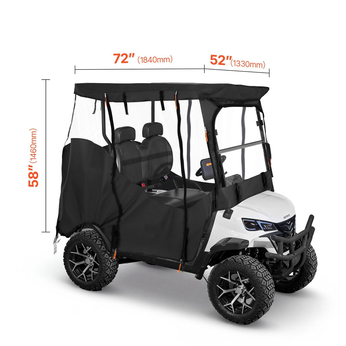 Golf Cart Cover, Visible Full-Enclosure 2&2+2 Passenger Golf Cart, 600D Waterproof Oxford Fabric Club Car Cover Fits Most Carts Club Car, Yamaha, EZGO, Honda, PVC Coating & Windproof Hook Design
