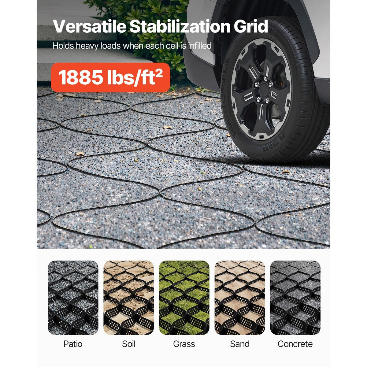 Gravel Grid, 2 Inch Depth, 16.4 x 6.5 FT / 5000 x 1980 mm, 1880 LBS Per Sq ft Grass Ground Retainer, Permeable Geo Grids Driveway Stabilization, for Garden, Patio, Walkway, RV Parking Slopes