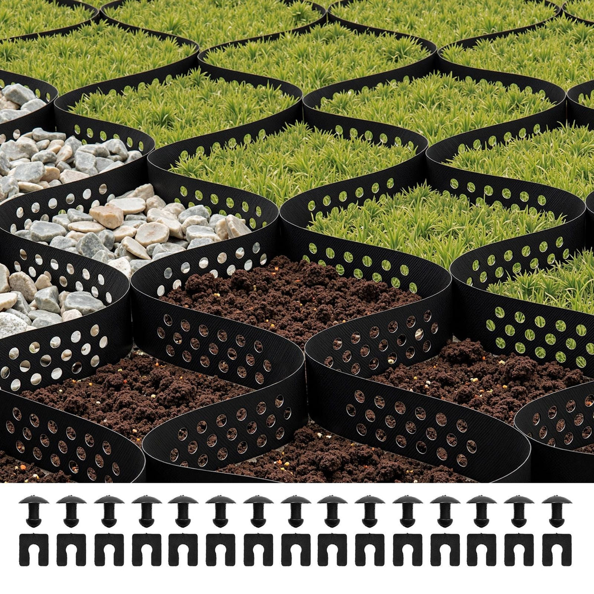 Gravel Grid, 2 Inch Depth, 16.4 x 6.5 FT / 5000 x 1980 mm, 1880 LBS Per Sq ft Grass Ground Retainer, Permeable Geo Grids Driveway Stabilization, for Garden, Patio, Walkway, RV Parking Slopes