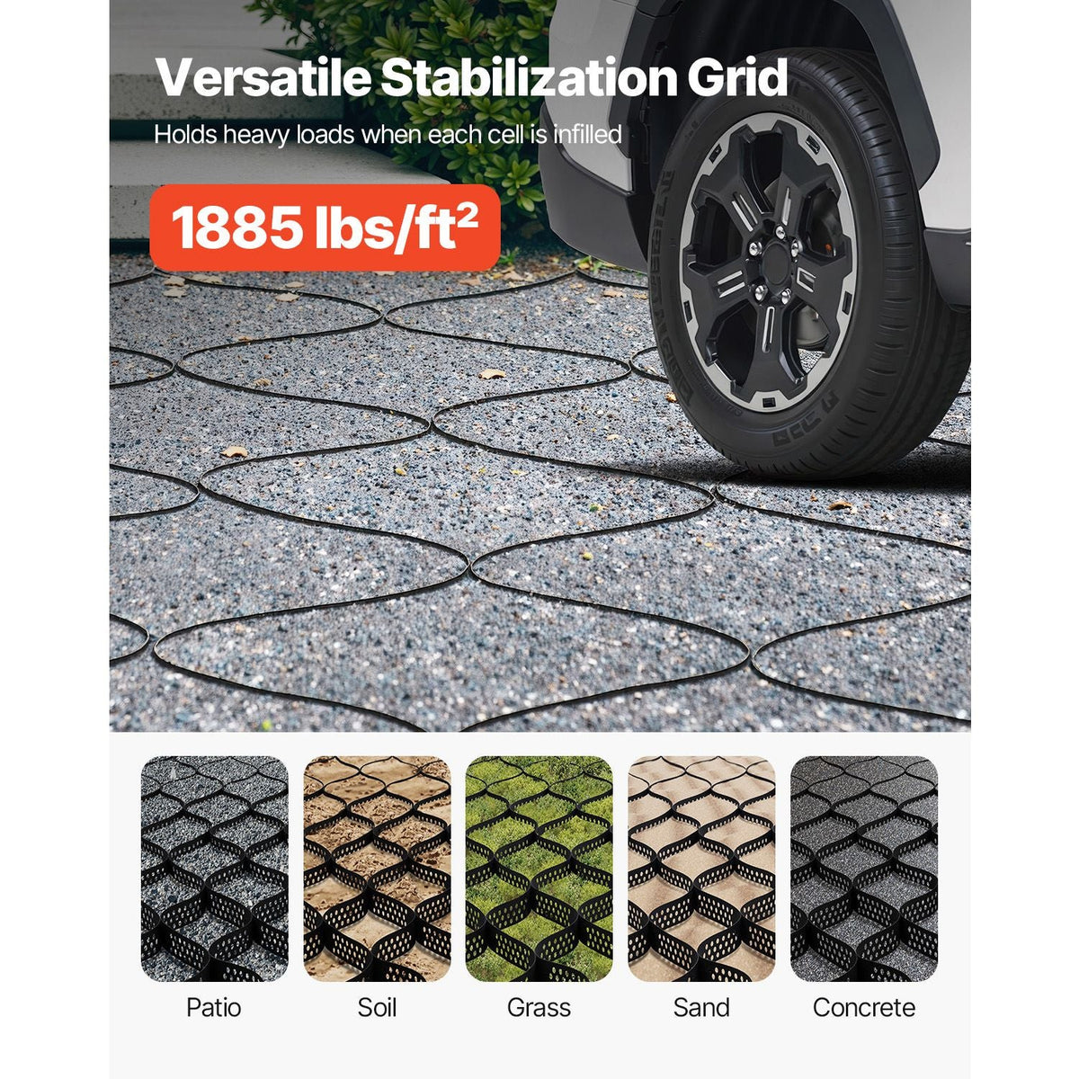 Gravel Grid, 2 Inch Depth, 17.06 x 8.86 FT / 5200 x 2700 mm, 1880 LBS Per Sq ft Grass Ground Retainer, Permeable Geo Grids Driveway Stabilization, for Garden, Patio, Walkway, RV Parking Slopes