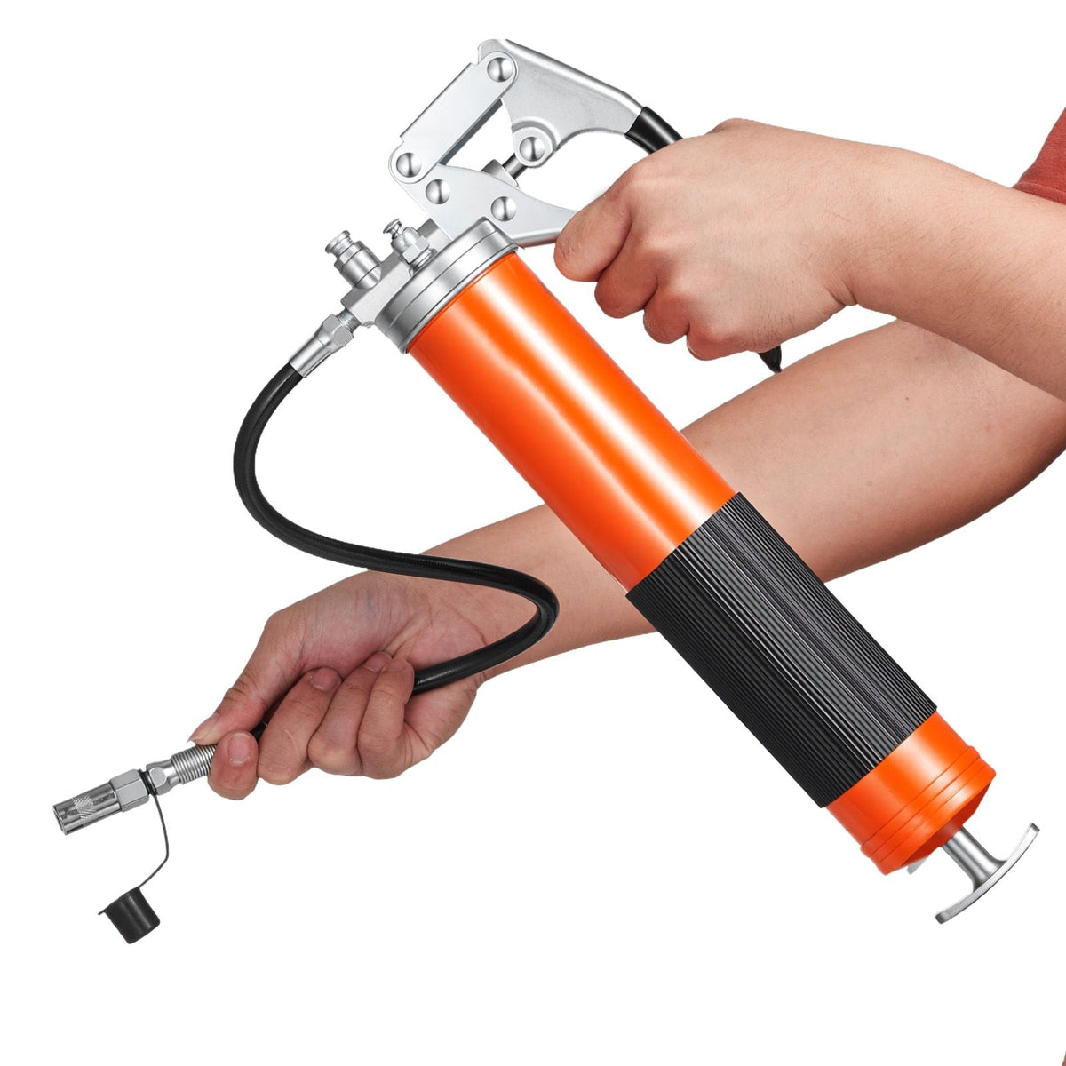 Grease Gun, 8000 PSI High Pressure, Heavy Duty Pistol Grip Grease Gun Kit with 14 oz Capacity, Includes 18-Inch Flex Hose, 1 Extension Rigid Pipe and 1 Sharp Type Nozzle for Automotive, Marine