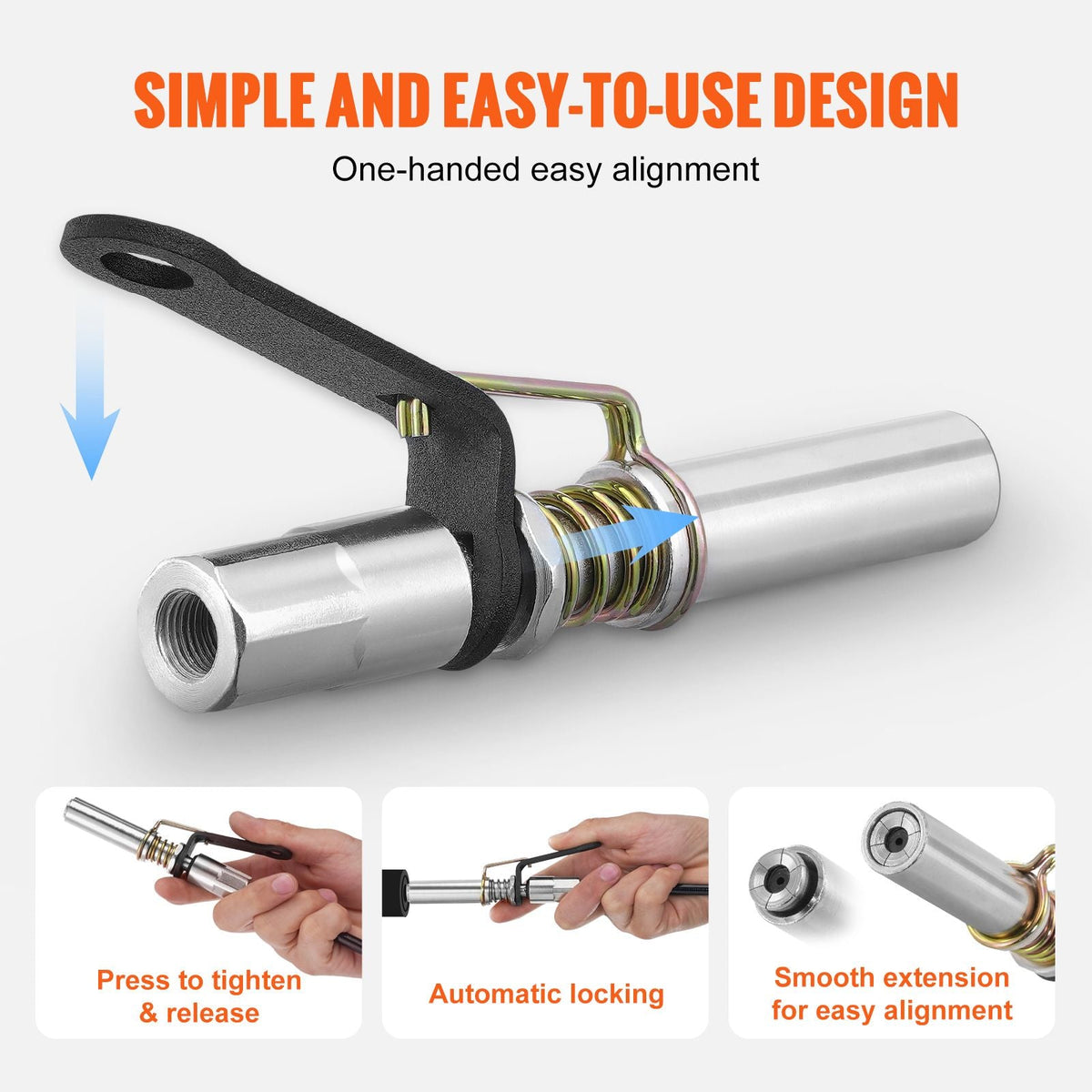 Grease Gun Coupler 2 PCS, 10000 PSI High Pressure, 6-Jaw Locking, Quick Release Grease Gun Tip with Hose/Zerk Fittings Cleaner, Compatible with All Grease Guns 1/8" NPT Fittings for Automobiles
