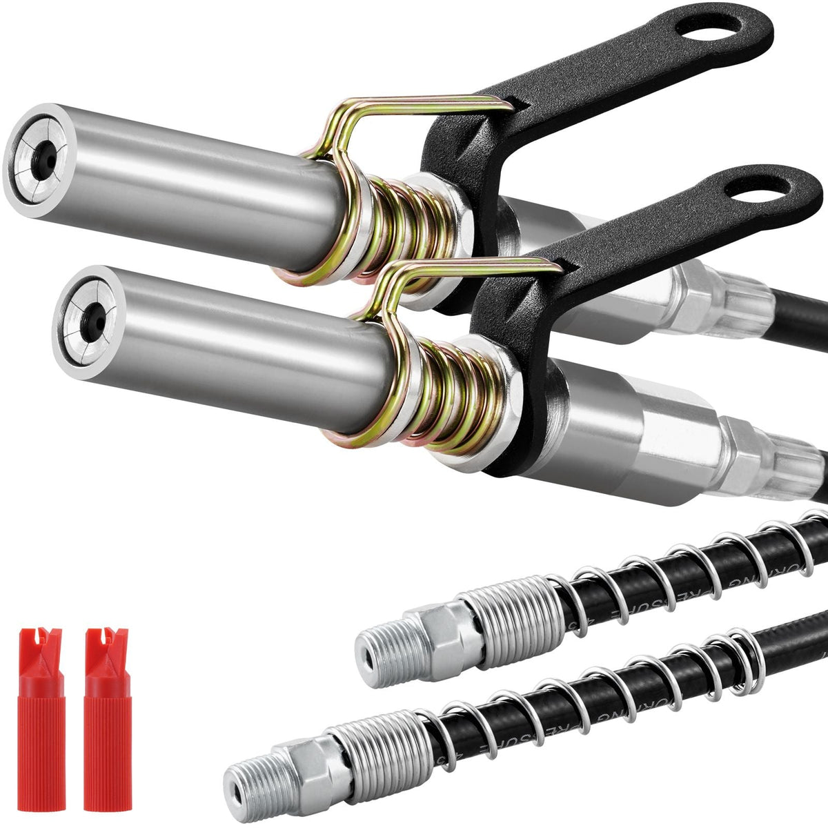 Grease Gun Coupler 2 PCS, 10000 PSI High Pressure, 6-Jaw Locking, Quick Release Grease Gun Tip with Hose/Zerk Fittings Cleaner, Compatible with All Grease Guns 1/8" NPT Fittings for Automobiles