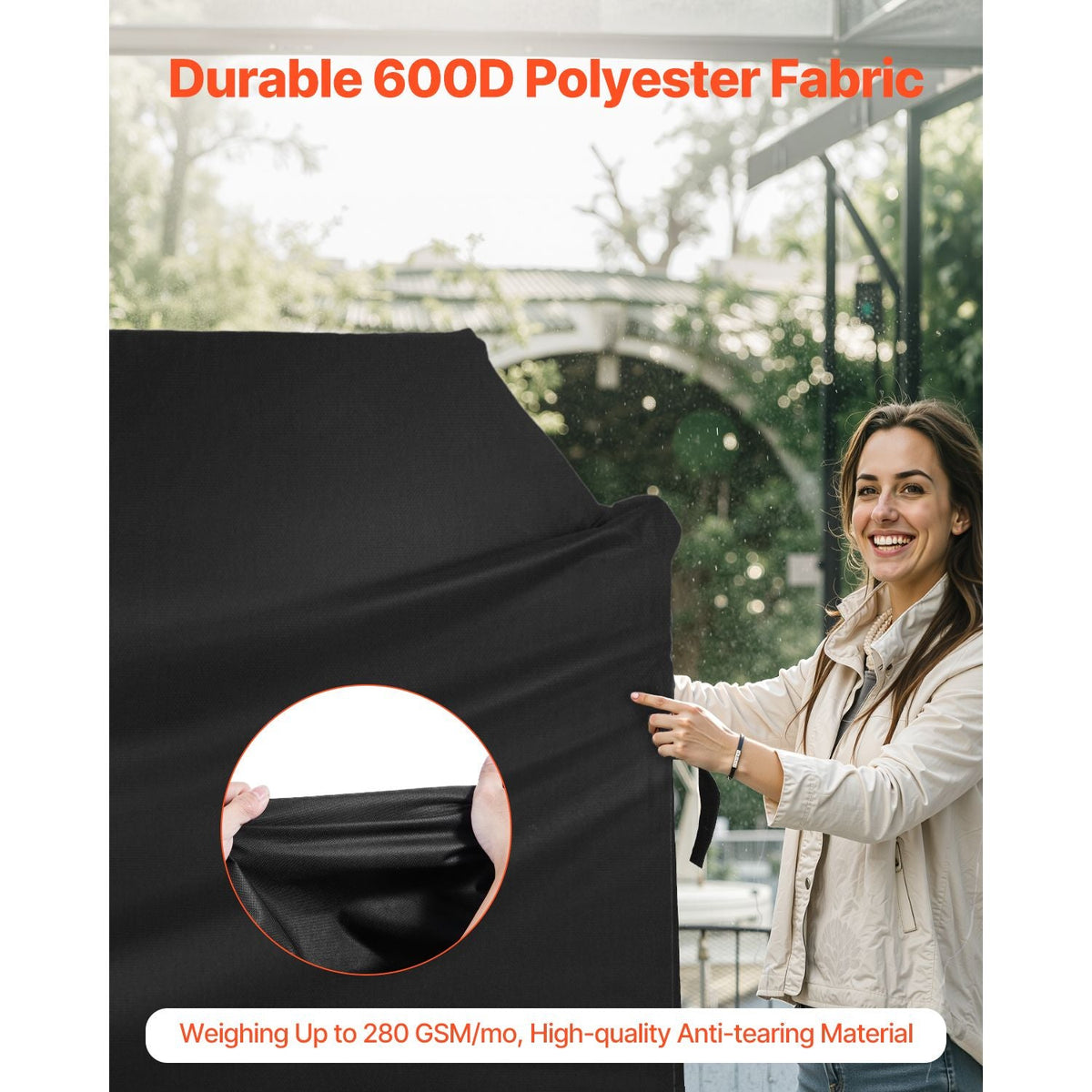 Grill Cover, 58 inch BBQ Covers for Outdoor Grills, Waterproof, Fade Resistant, Weather Resistant Heavy Duty 600D Polyester, Easy On/Off, with Hook-and-Loop Straps, Black