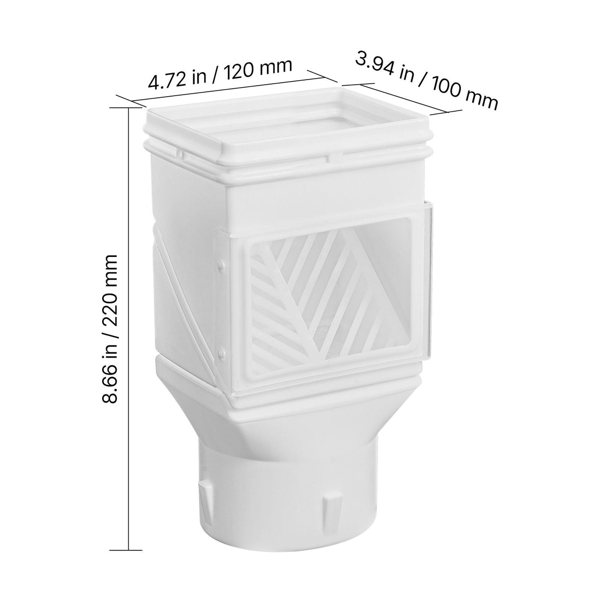 Gutter Downspouts, Downspout Diverter Rainwater Collection System Fits for 2x3 or 3x4 Inch Standard Inlet and Φ4inch Outlet, Flexible Rain Water Barrel Kit with Mesh Screen & Transparent, White