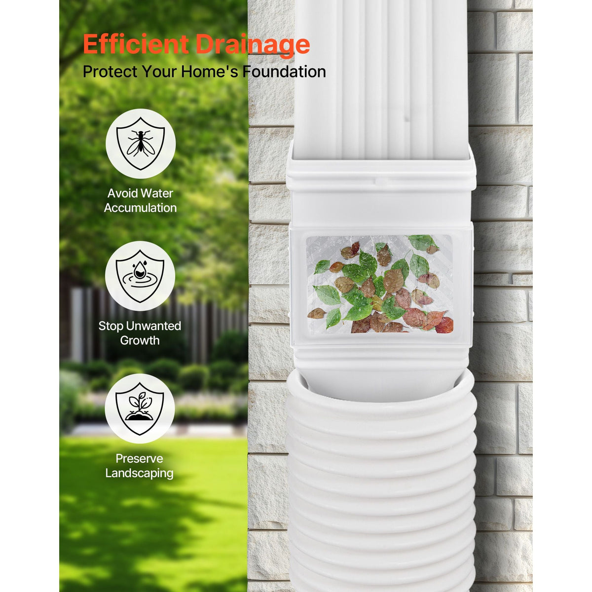 Gutter Downspouts, Downspout Diverter Rainwater Collection System Fits for 2x3 or 3x4 Inch Standard Inlet and Φ4inch Outlet, Flexible Rain Water Barrel Kit with Mesh Screen & Transparent, White