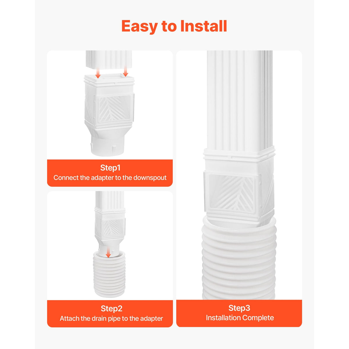 Gutter Downspouts, Downspout Diverter Rainwater Collection System Fits for 2x3 or 3x4 Inch Standard Inlet and Φ4inch Outlet, Flexible Rain Water Barrel Kit with Mesh Screen & Transparent, White