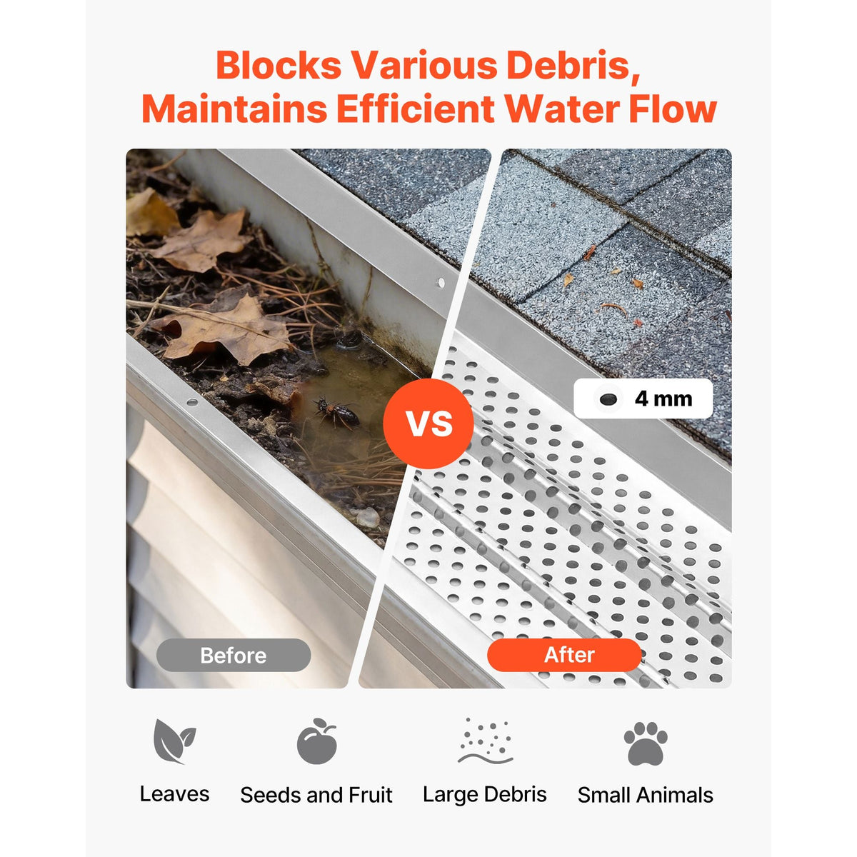 Gutter Guard, 6 in Aluminum Gutter Cover Heavy-Duty, 52ft Length Protection Cover for Leaf & Debris, 0.02 in Thickness Mill Finish, Easy DIY Install, Fast Drainage, Screws Included, 13 PCS